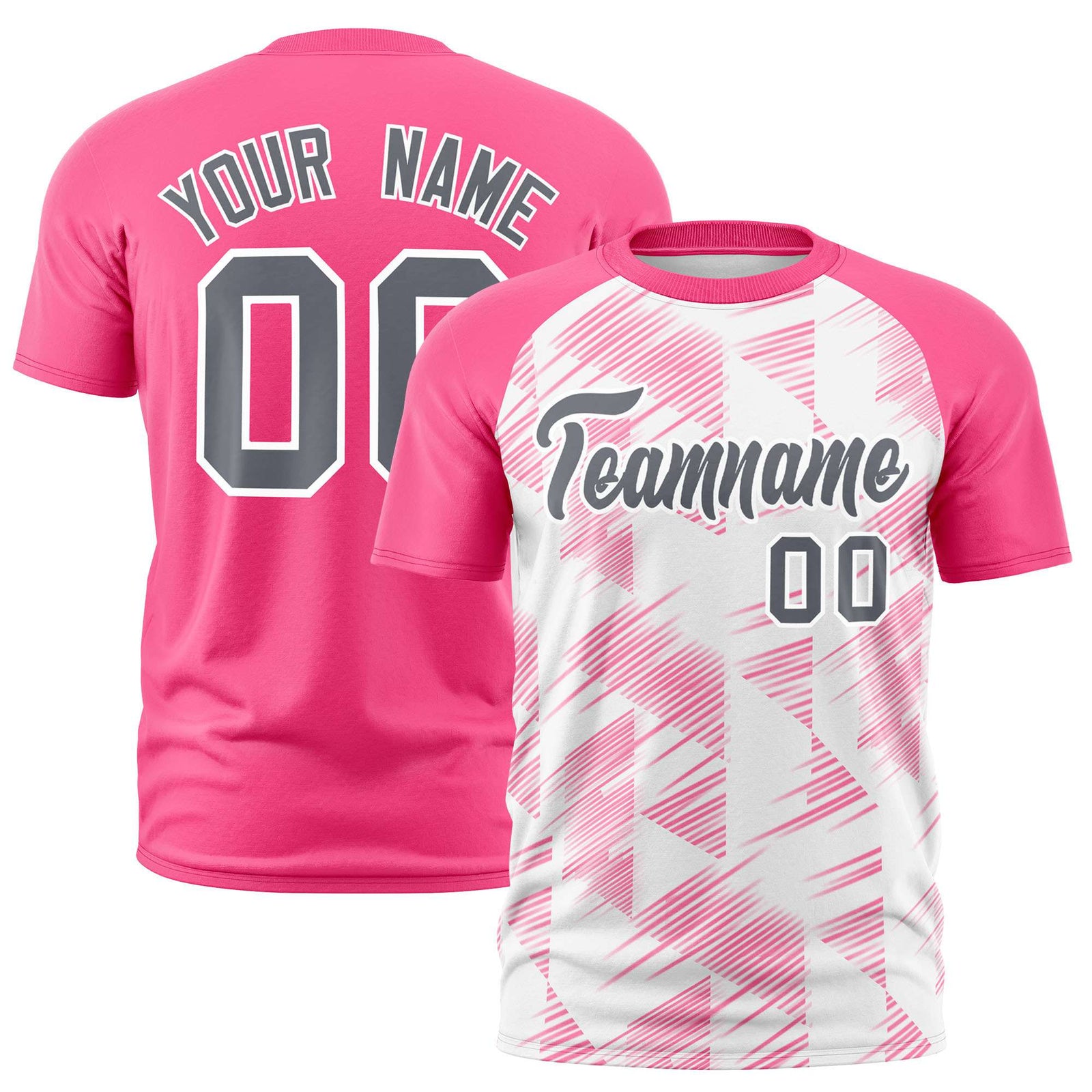 Custom White Pink Crew neck Triangular Shapes Design Performance T-Shirt