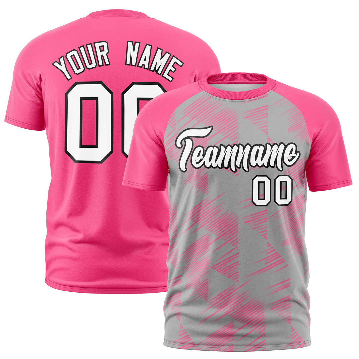 Custom Gray Pink Crew neck Triangular Shapes Design Performance T-Shirt