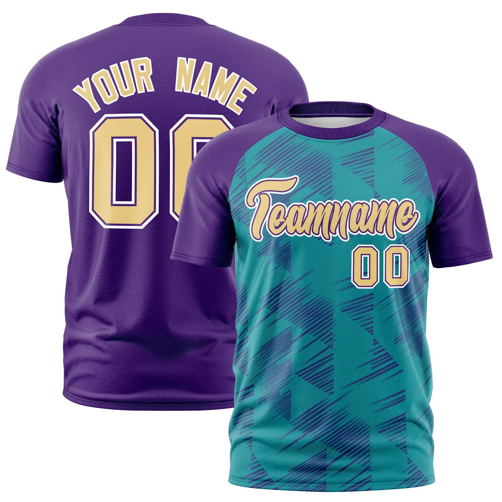 Custom Aqua Purple Crew neck Triangular Shapes Design Performance T-Shirt