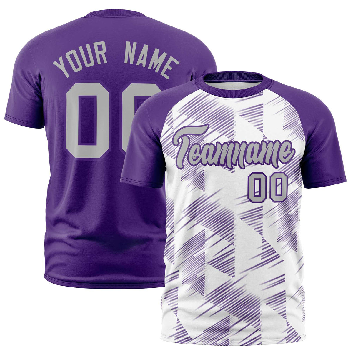 Custom White Purple Crew neck Triangular Shapes Design Performance T-Shirt