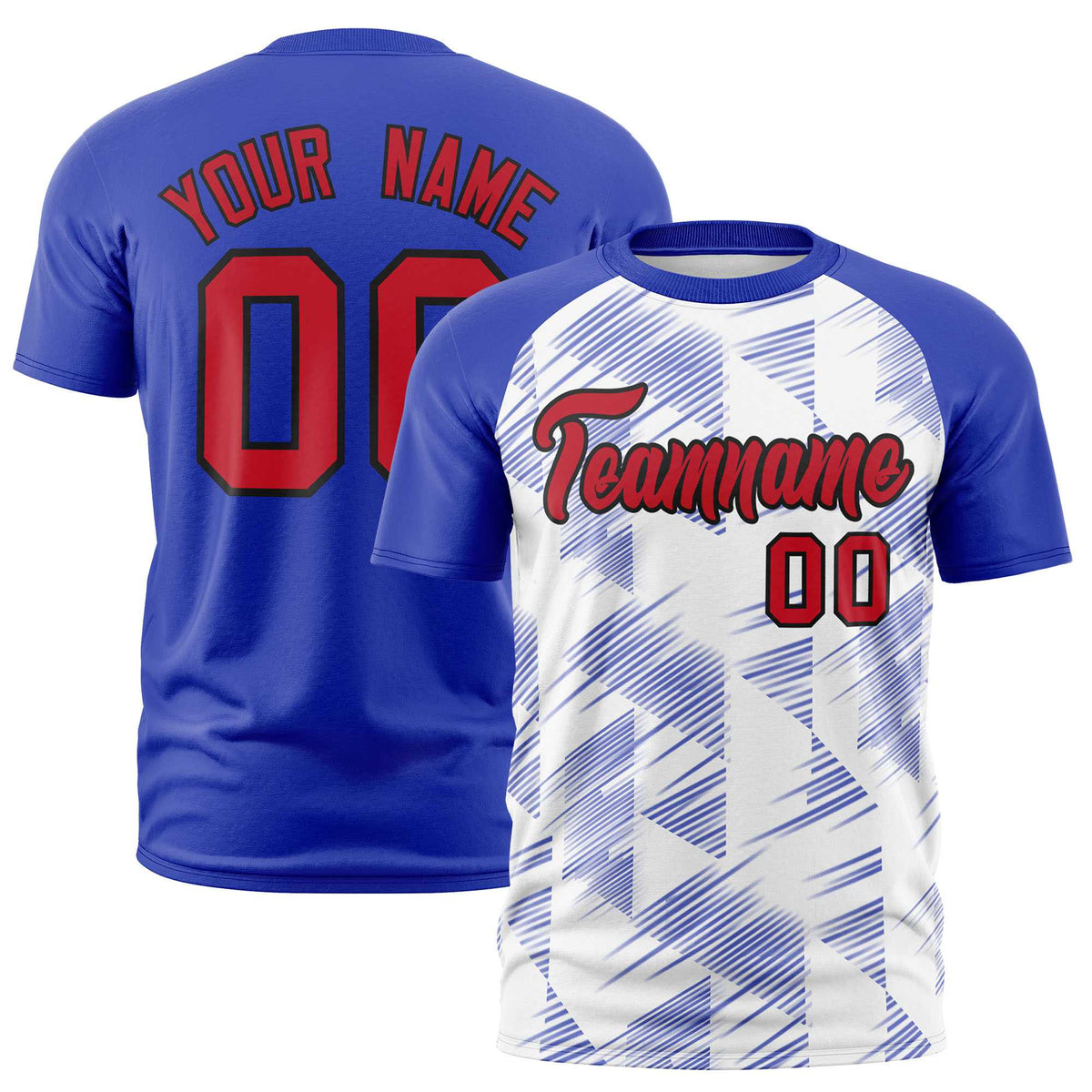 Custom White Royal Blue Crew neck Triangular Shapes Design Performance T-Shirt