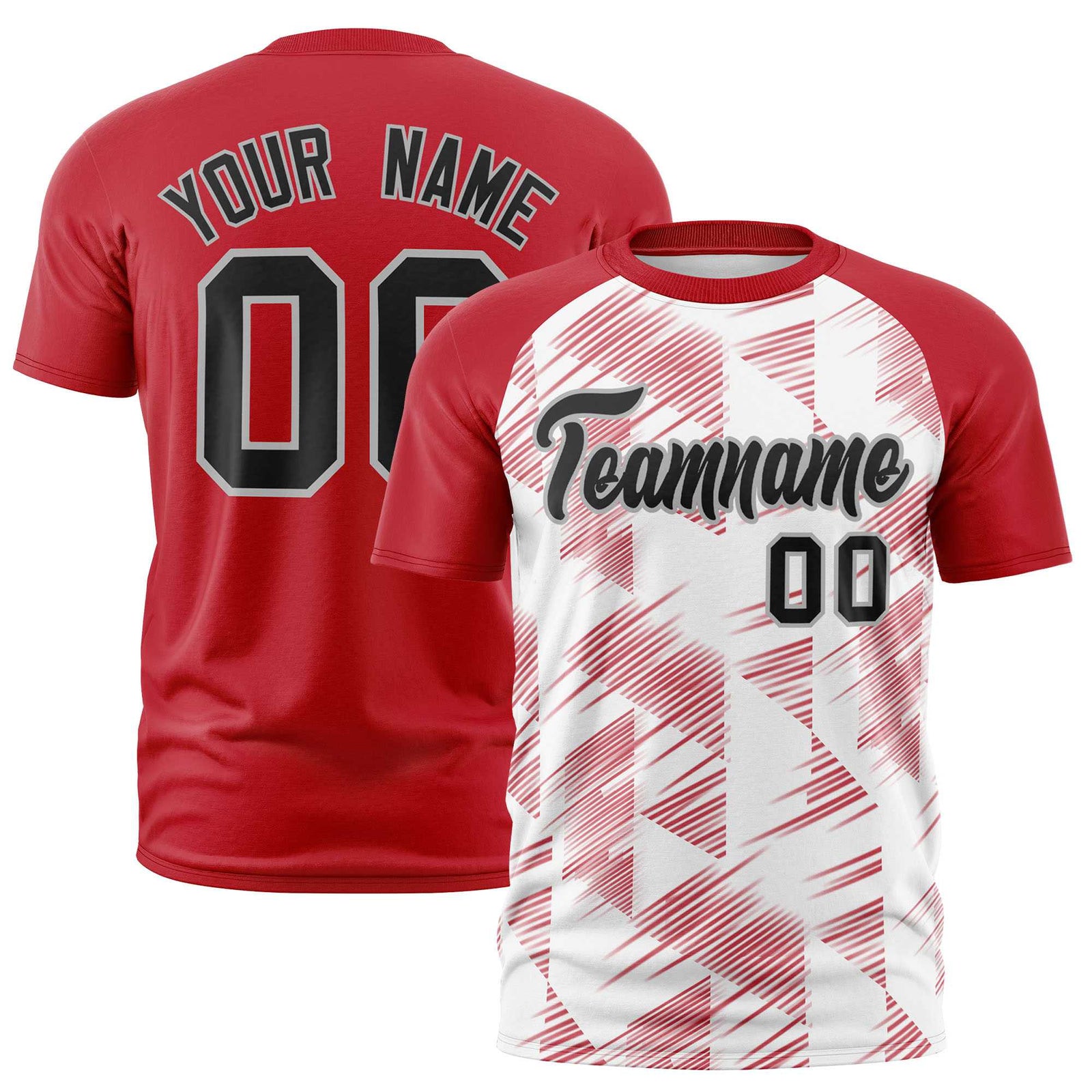 Custom White Red Crew neck Triangular Shapes Design Performance T-Shirt