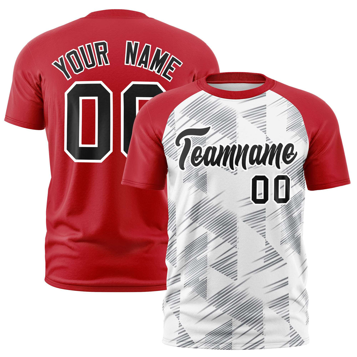 Custom White Red Crew neck Triangular Shapes Design Performance T-Shirt