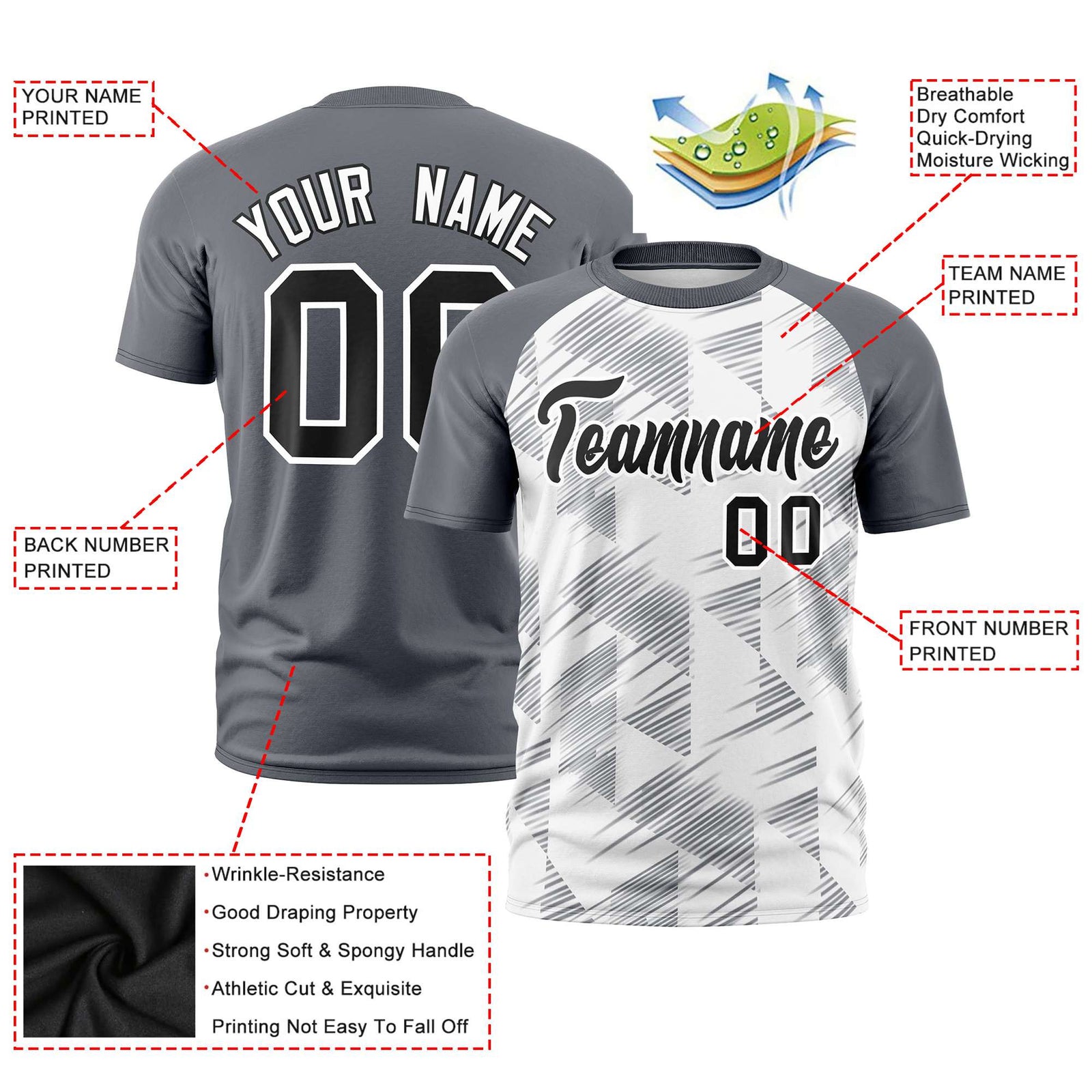 Custom White Gray Crew neck Triangular Shapes Design Performance T-Shirt