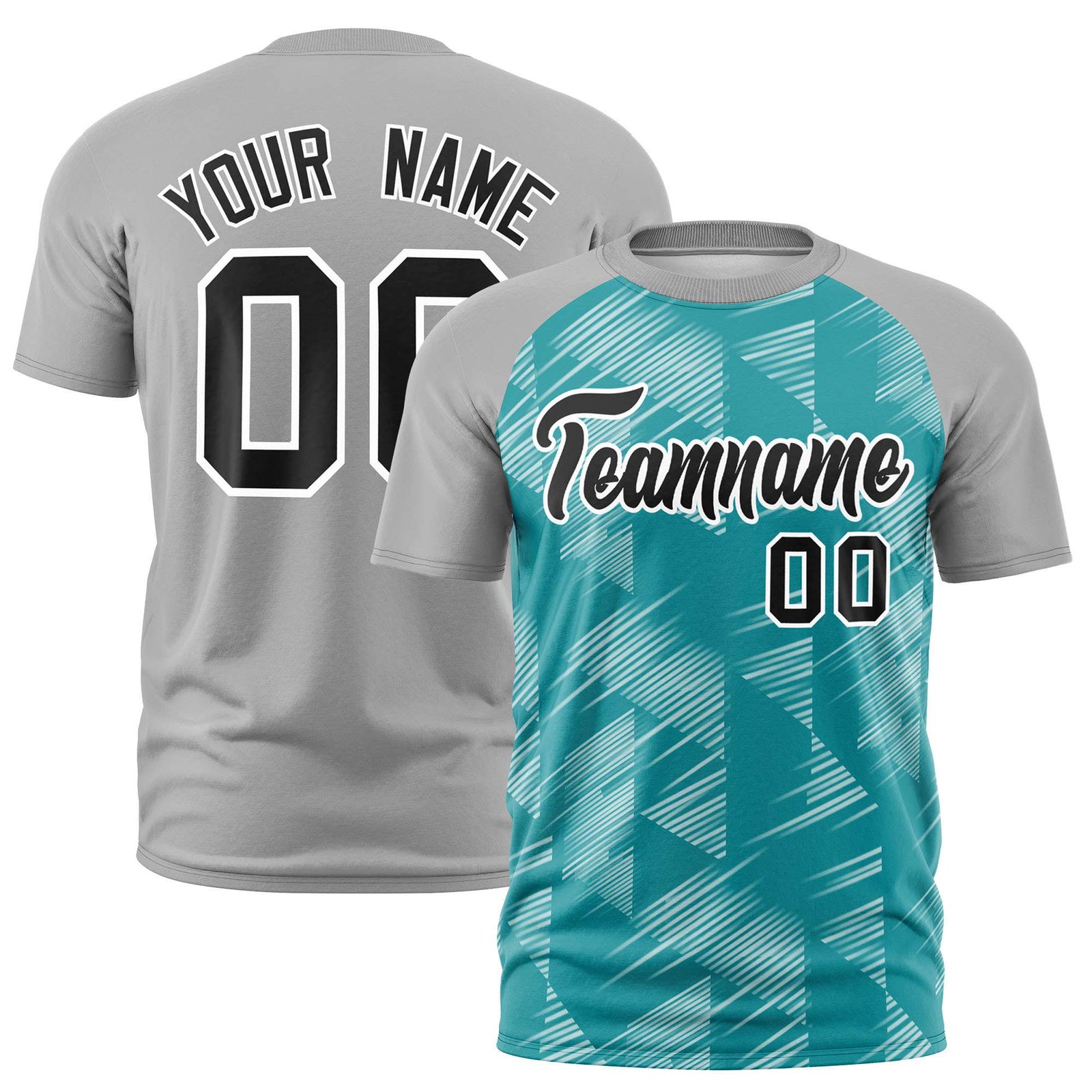 Custom Aqua Gray Crew neck Triangular Shapes Design Performance T-Shirt