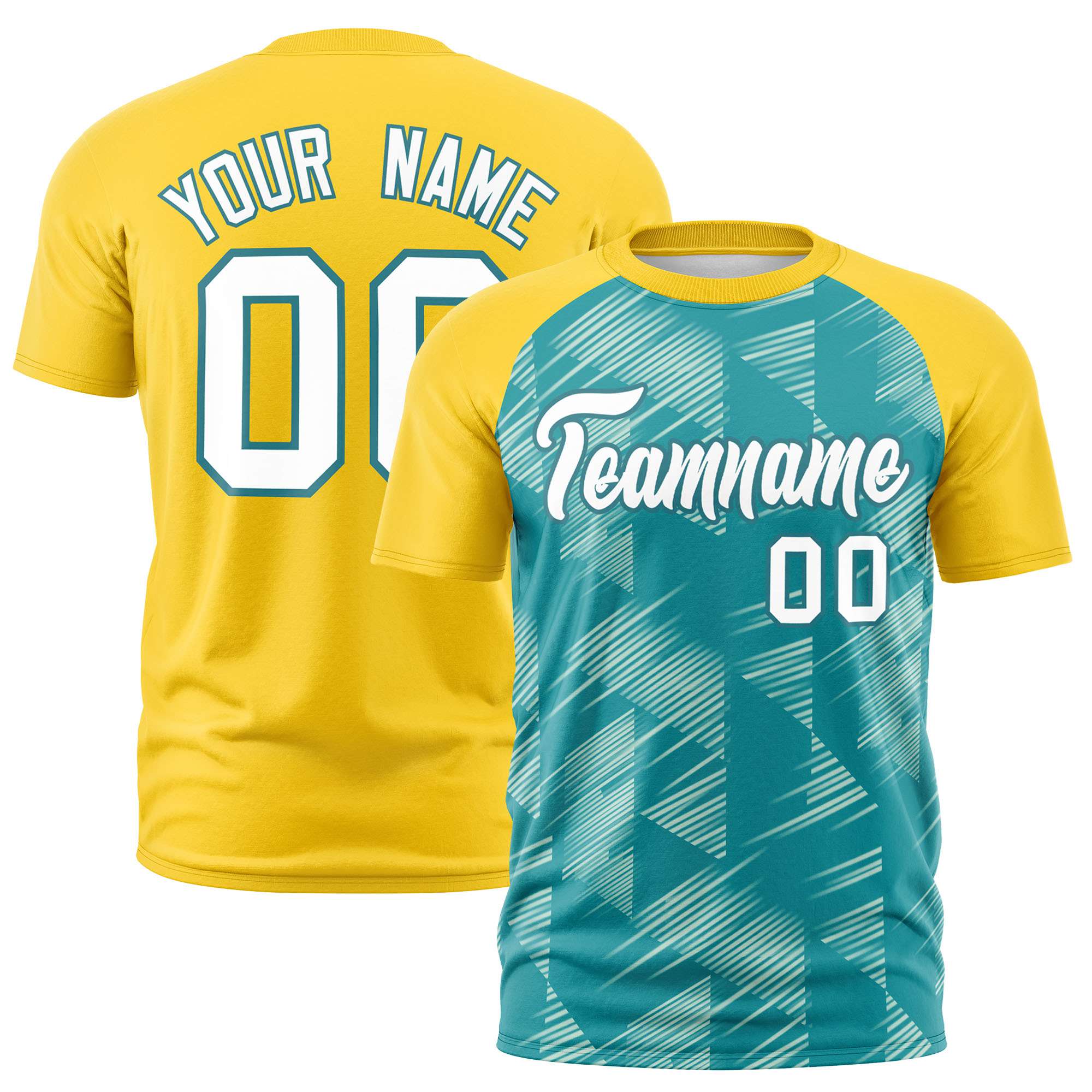 Custom Aqua Gold-01 Crew neck Triangular Shapes Design Performance T-Shirt