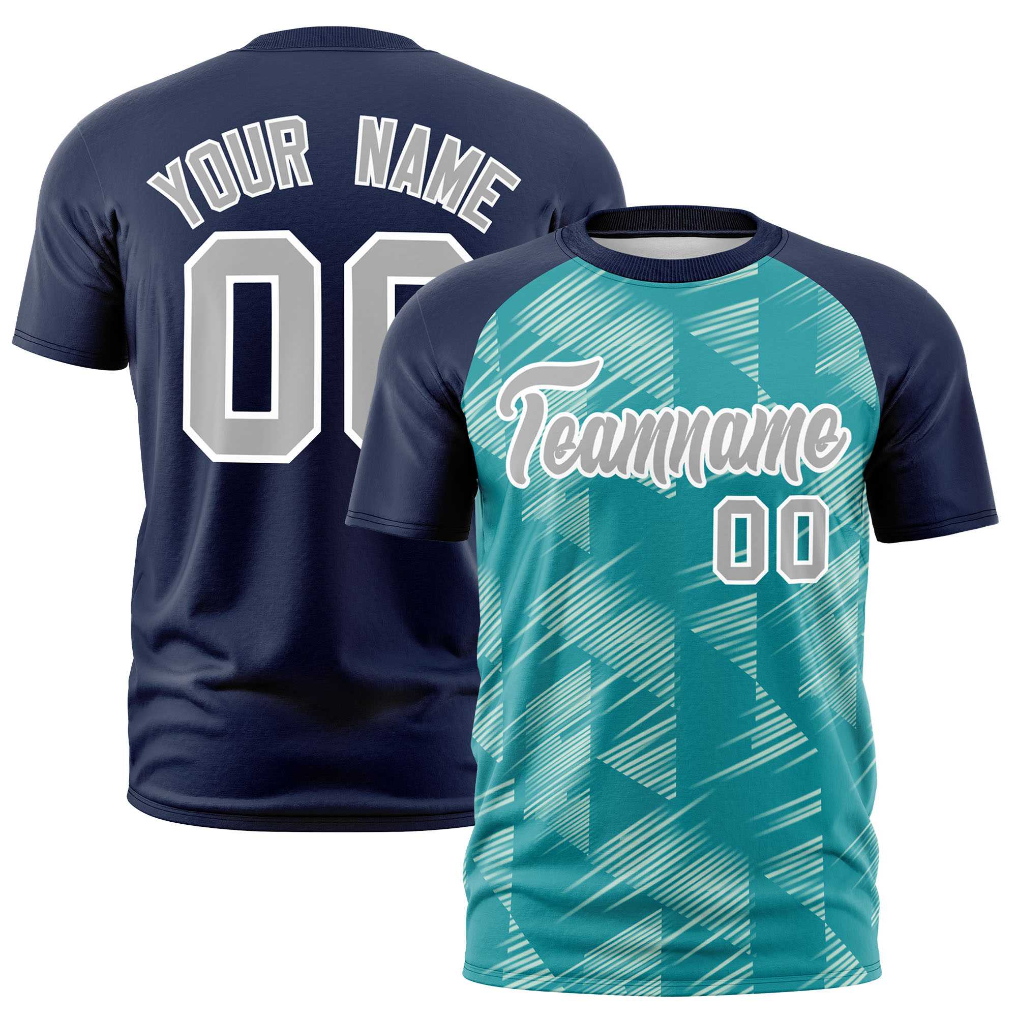 Custom Aqua Navy Crew neck Triangular Shapes Design Performance T-Shirt