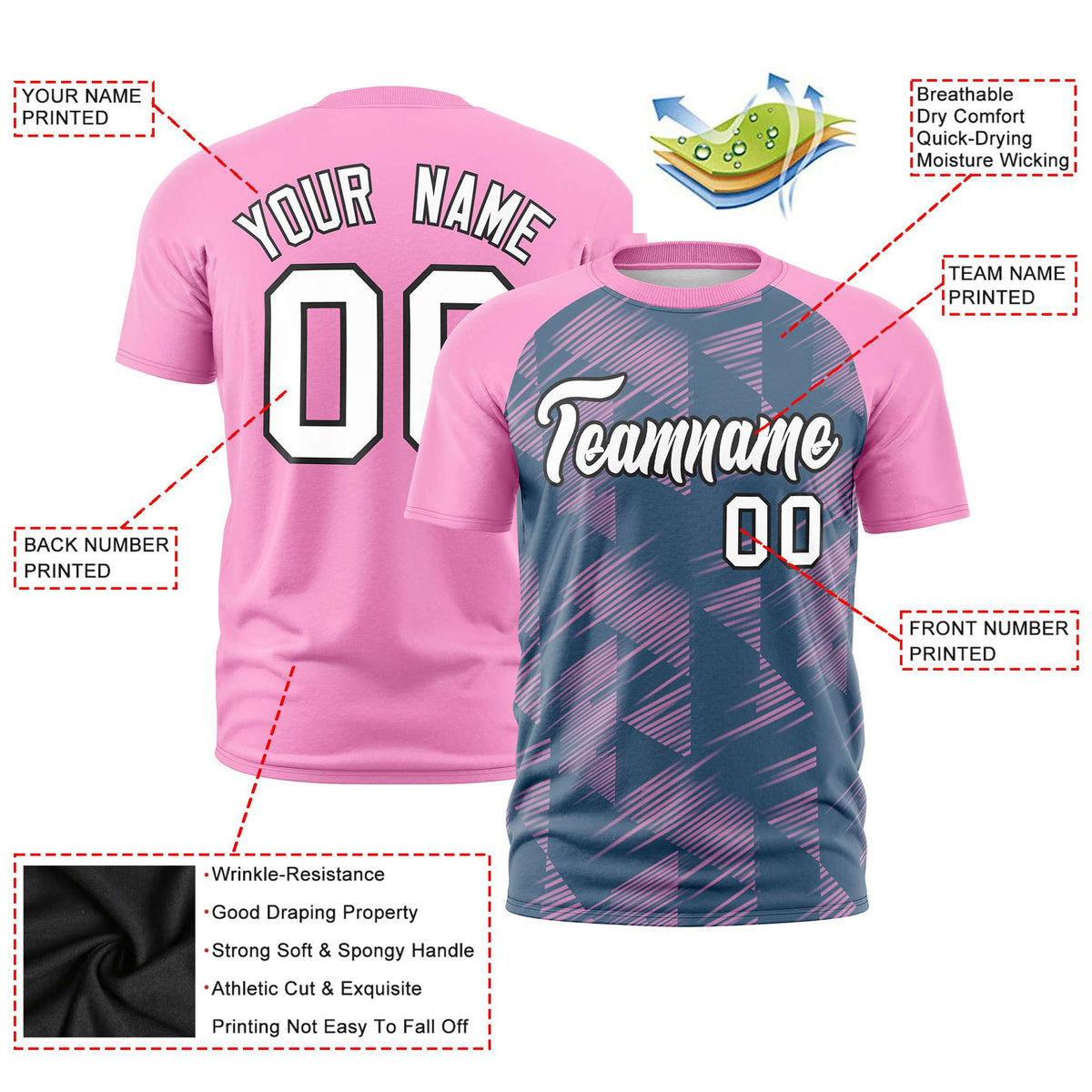 Custom Midnight Blue Pink Crew neck Triangular Shapes Design Performance T-Shirt