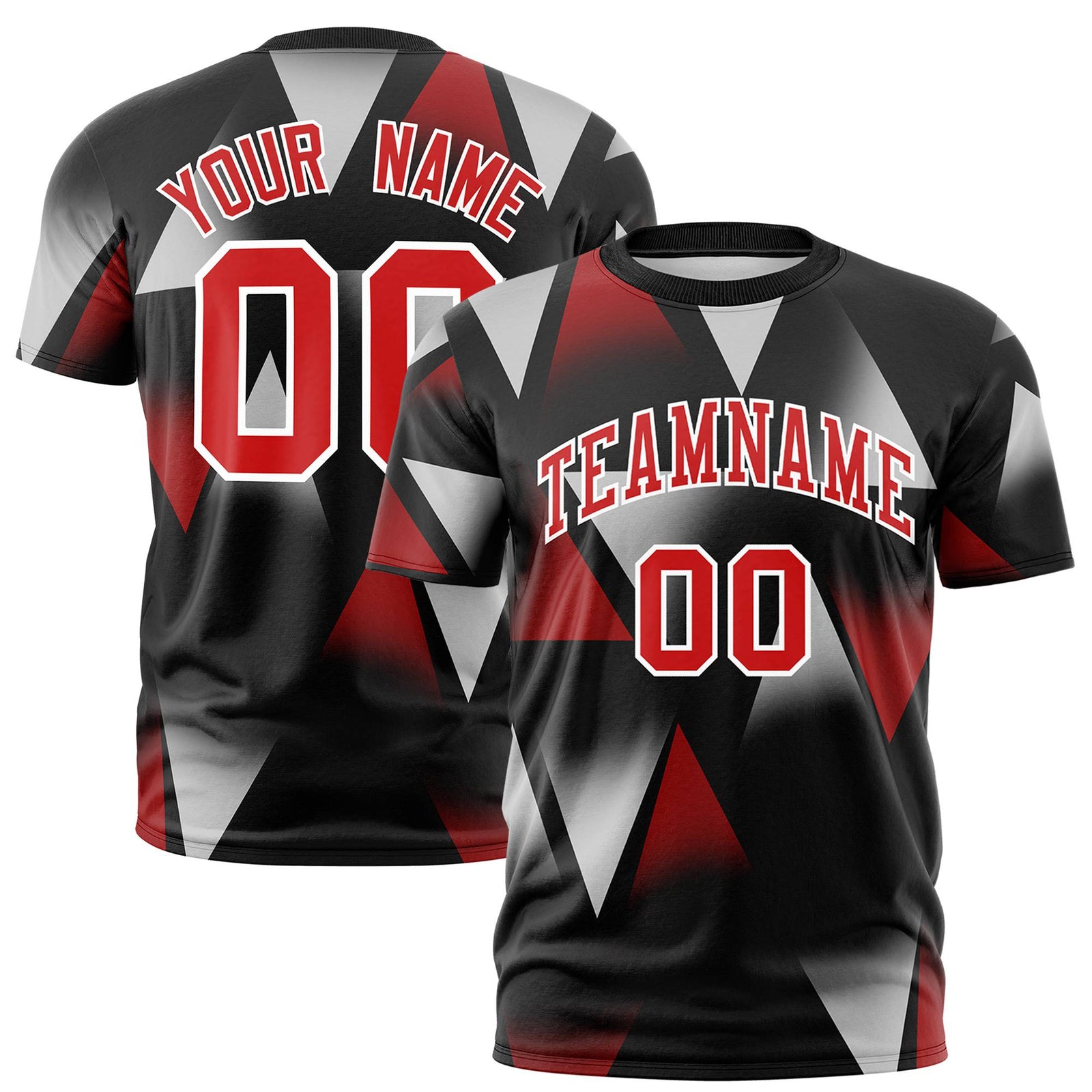 Custom Black Red-Gray Personalized Triangular Pattern Performance T-Shirt
