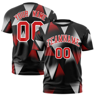 Custom Black Red-Gray Personalized Triangular Pattern Performance T-Shirt - Style 1