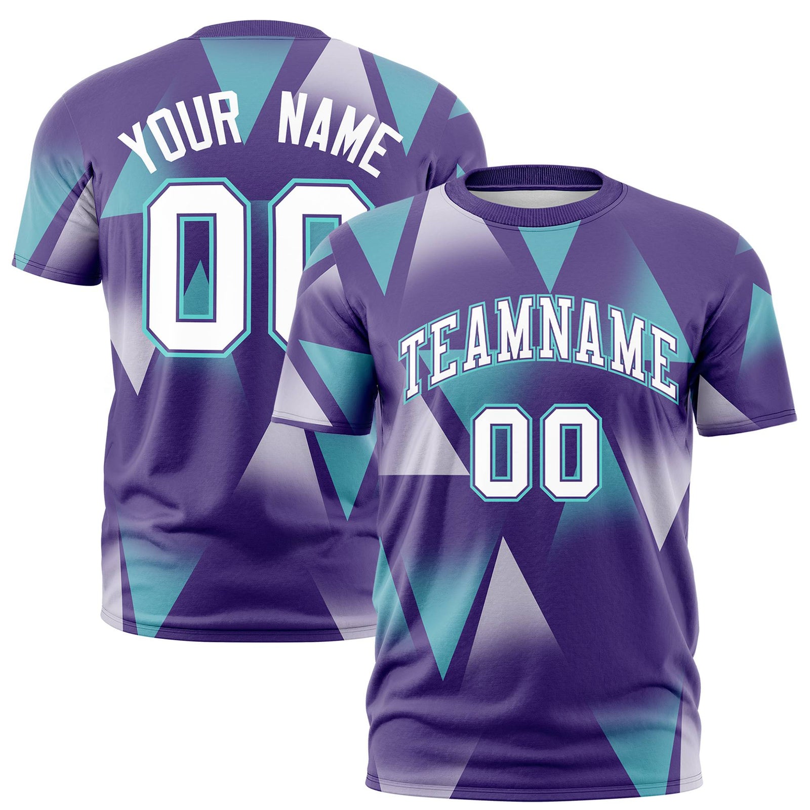 Custom Purple Aqua-White Personalized Triangular Pattern Performance T-Shirt