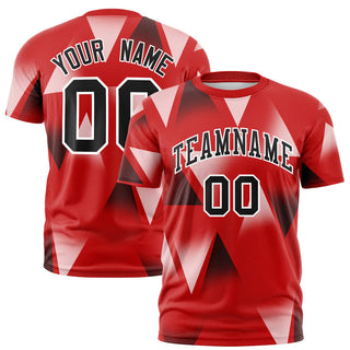 Custom Red Black-White Personalized Triangular Pattern Performance T-Shirt - Style 1