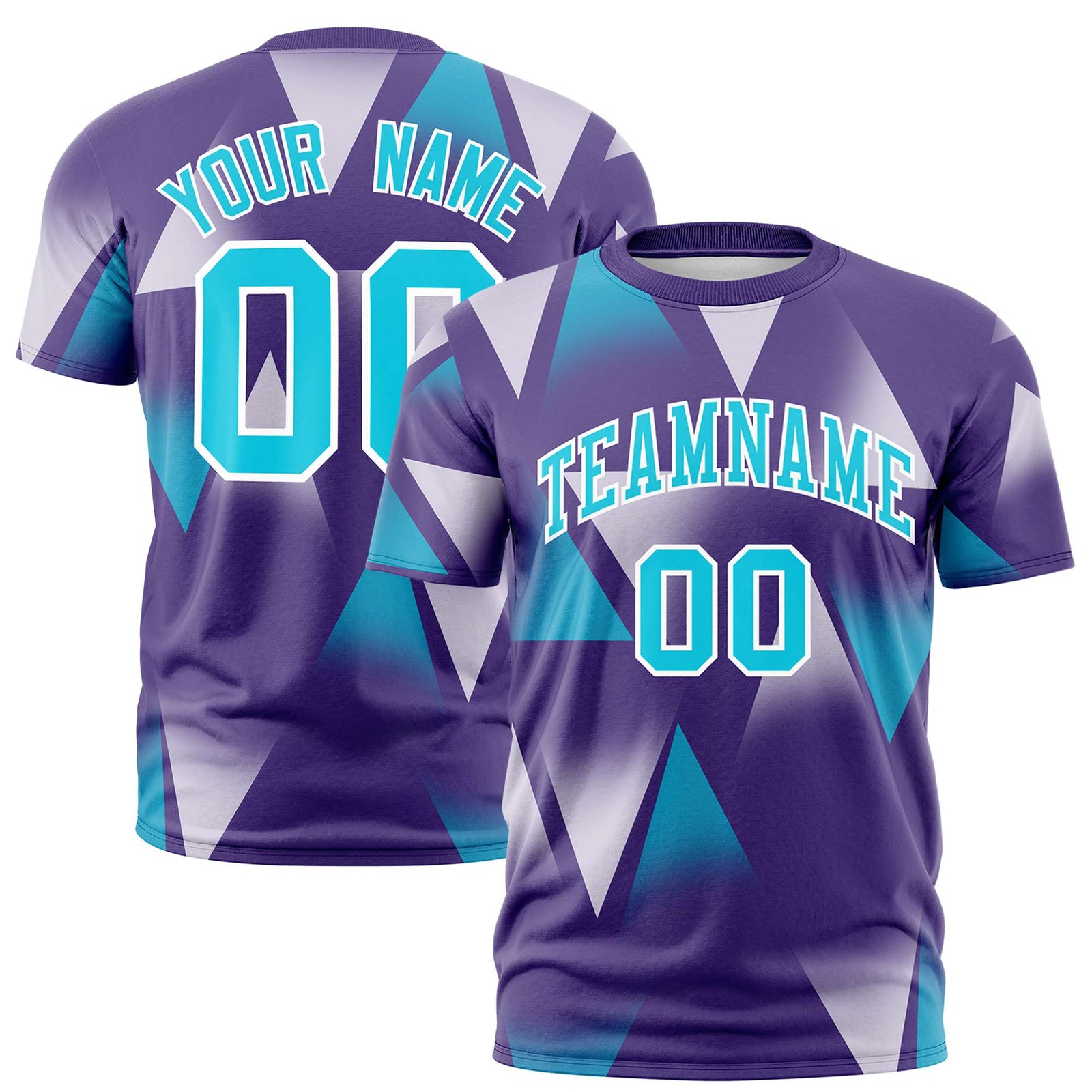 Custom Purple White-Aqua Personalized Triangular Pattern Performance T-Shirt