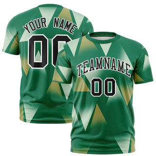 Camiseta de rendimiento personalizada con estampado triangular en verde, dorado antiguo y negro - Estilo 1