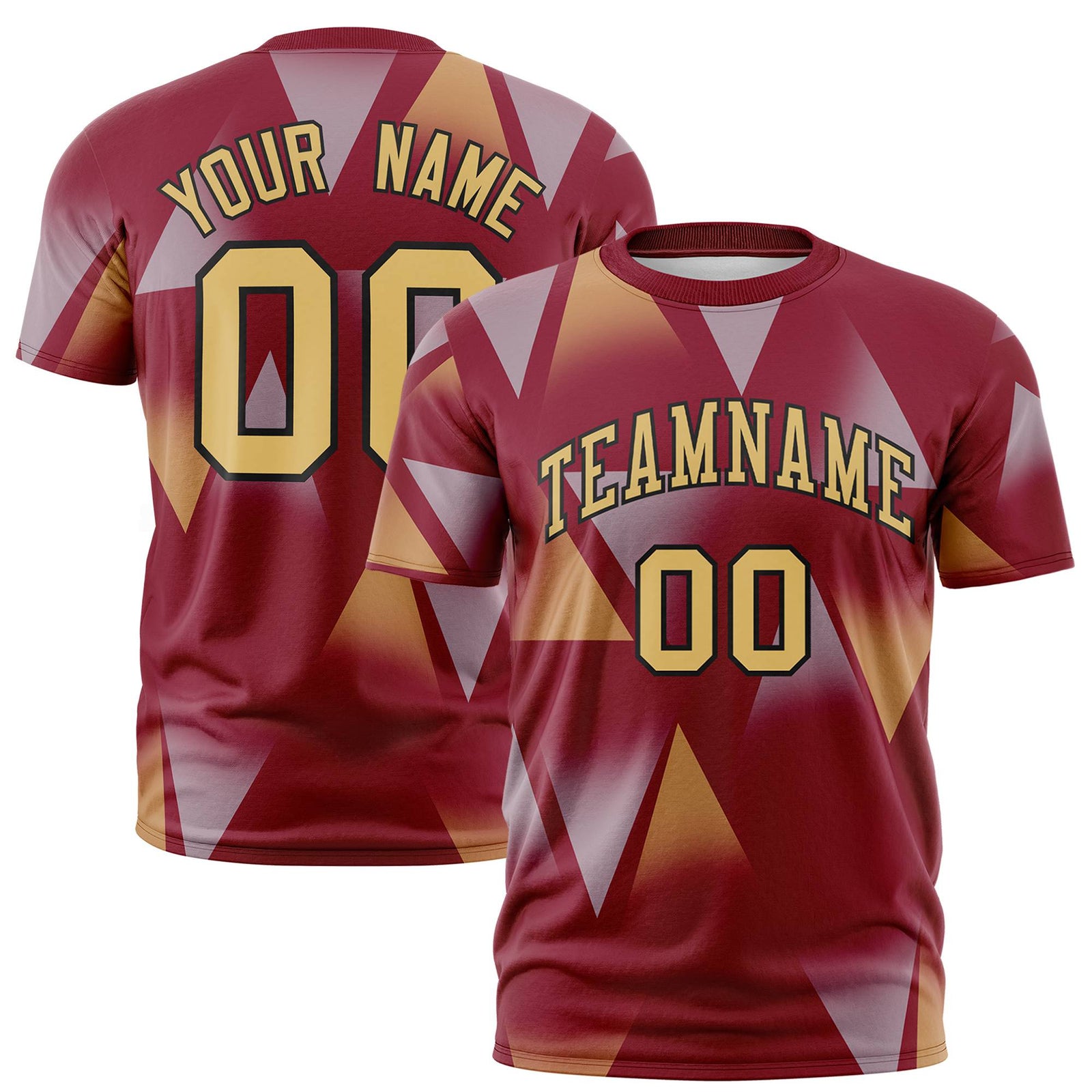 Custom Crimson White-Old Gold Personalized Triangular Pattern Performance T-Shirt