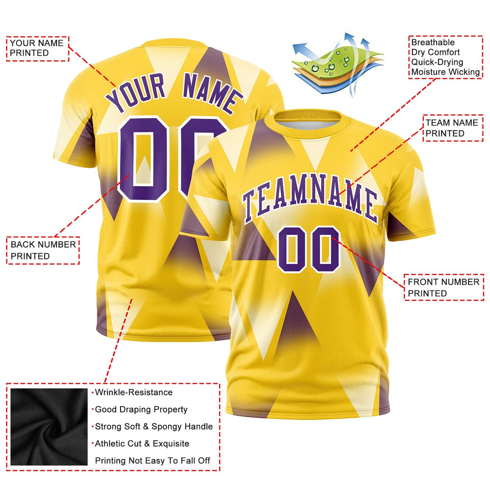 Custom Gold01 Purple-White Personalized Triangular Pattern Performance T-Shirt