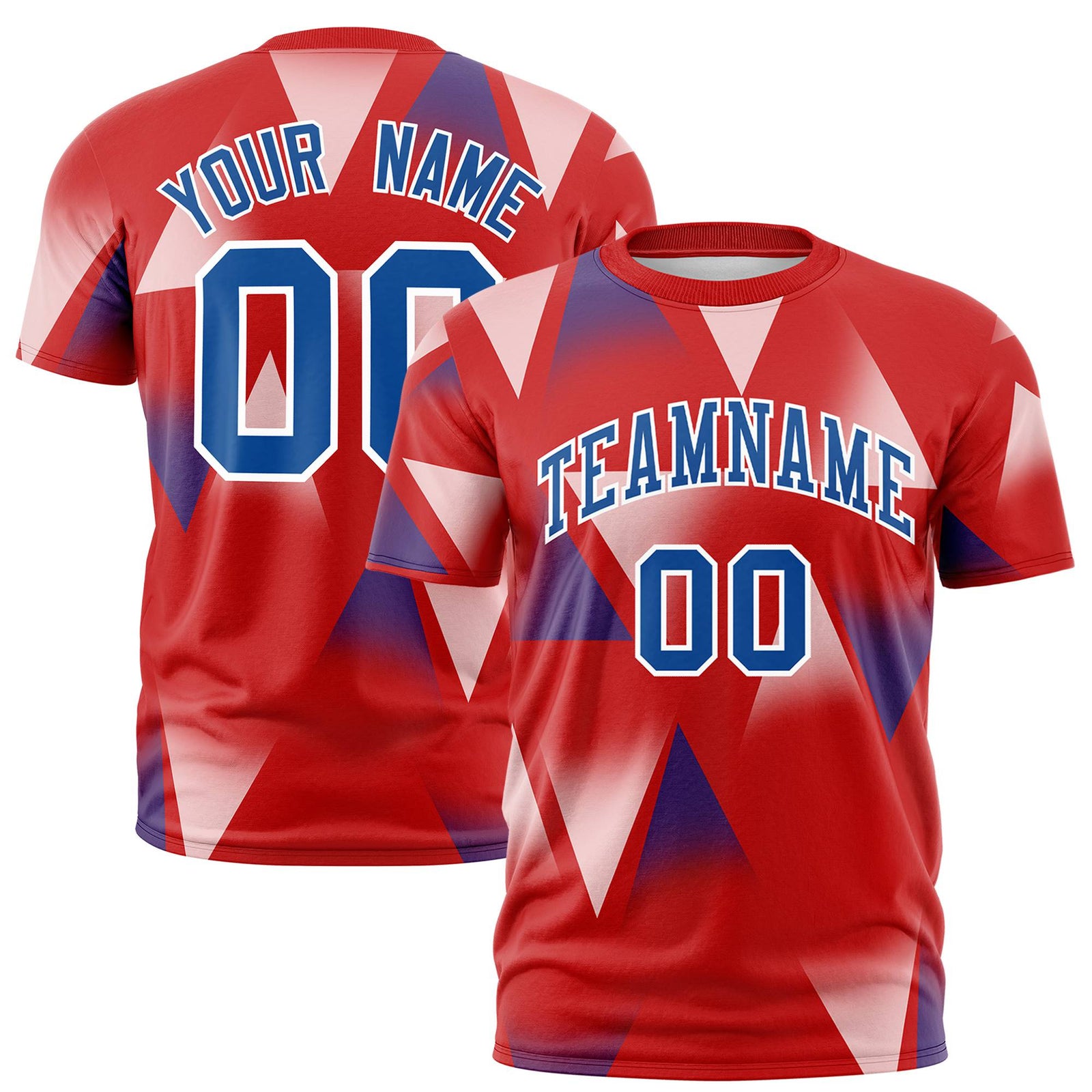 Custom Red White-Royal Blue Personalized Triangular Pattern Performance T-Shirt