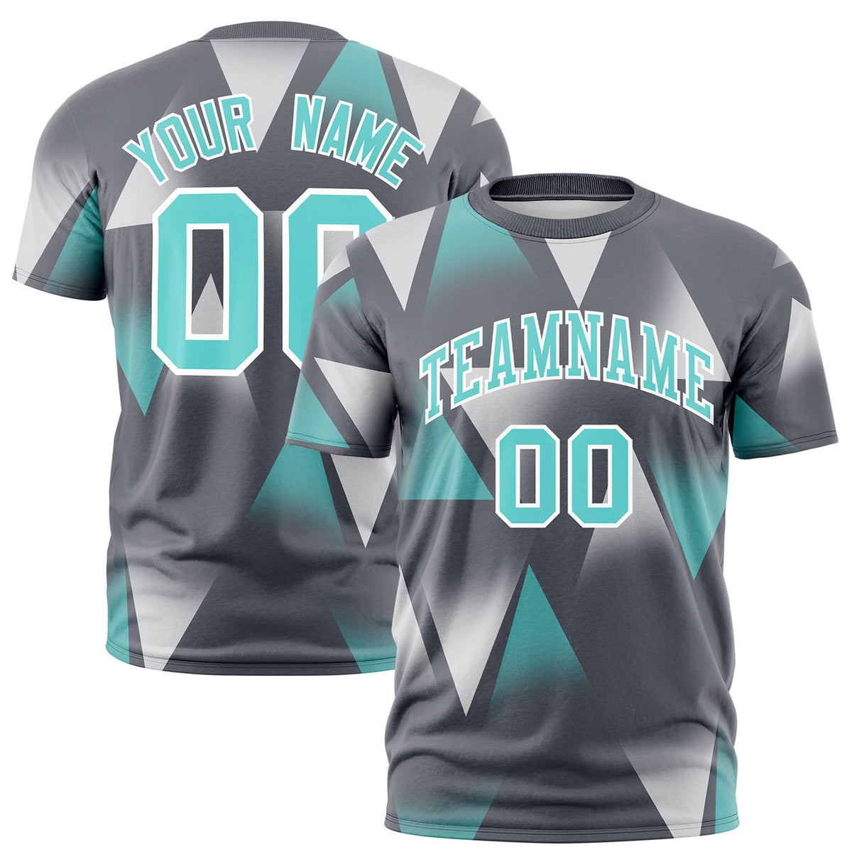 Custom Gray White-Aqua Personalized Triangular Pattern Performance T-Shirt