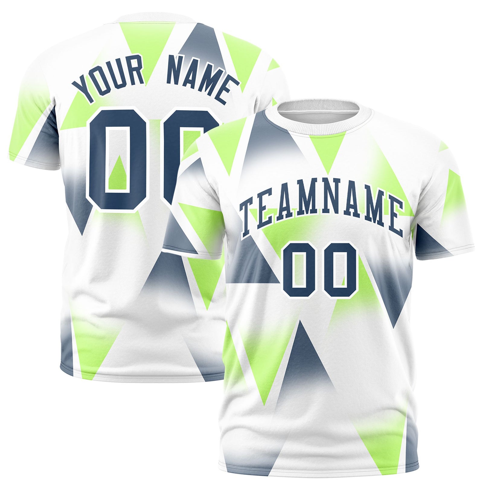 Custom White Neon Fluorescent Green-Gray Personalized Triangular Pattern Performance T-Shirt