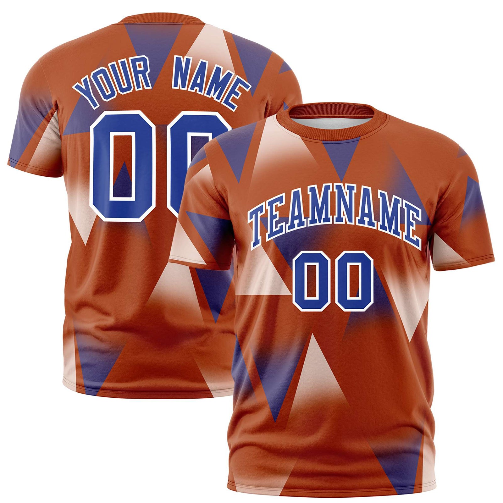Custom Texas Orange White-Royal Blue Personalized Triangular Pattern Performance T-Shirt
