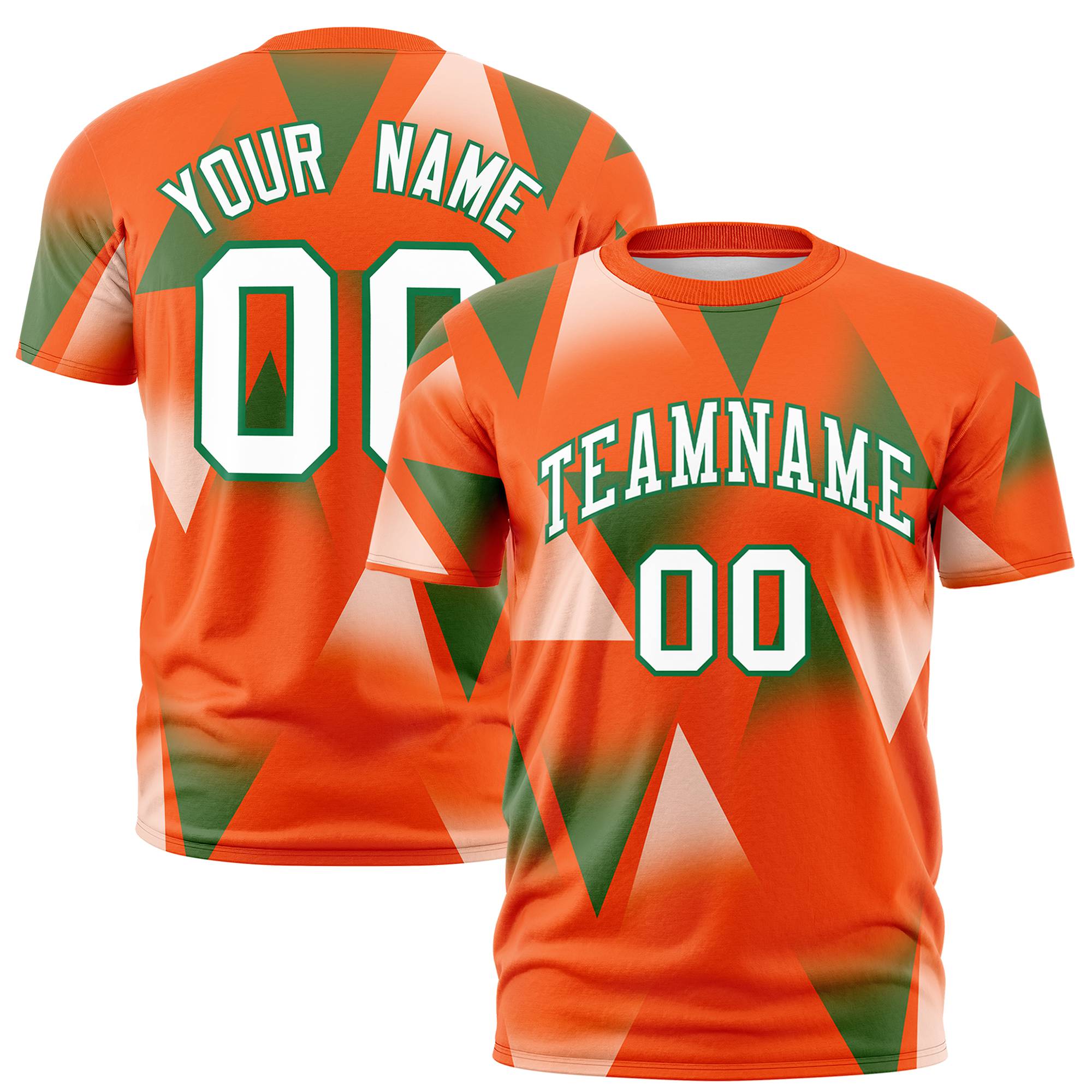 Custom Orange Green-White Personalized Triangular Pattern Performance T-Shirt