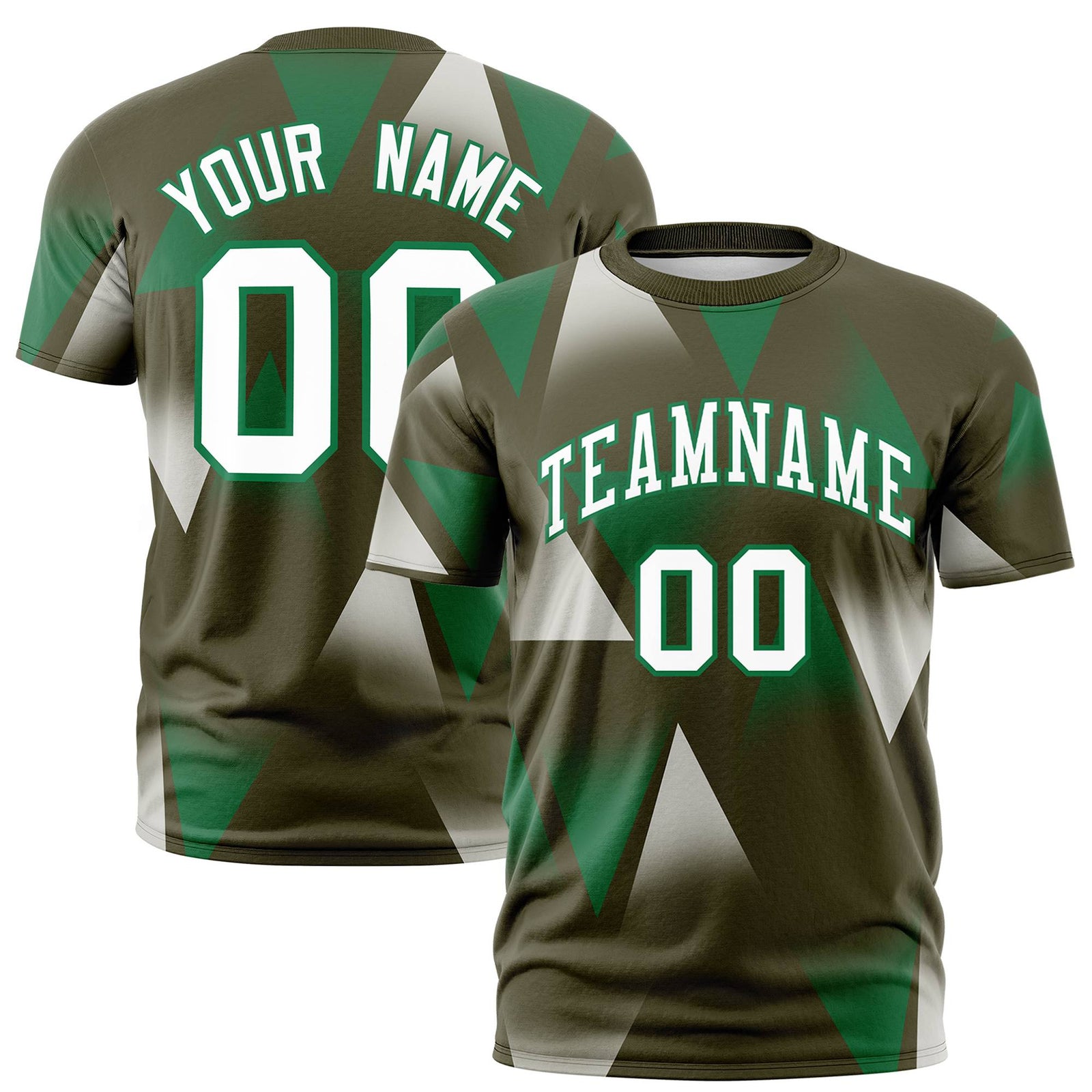 Custom Olive Green-White Personalized Triangular Pattern Performance T-Shirt