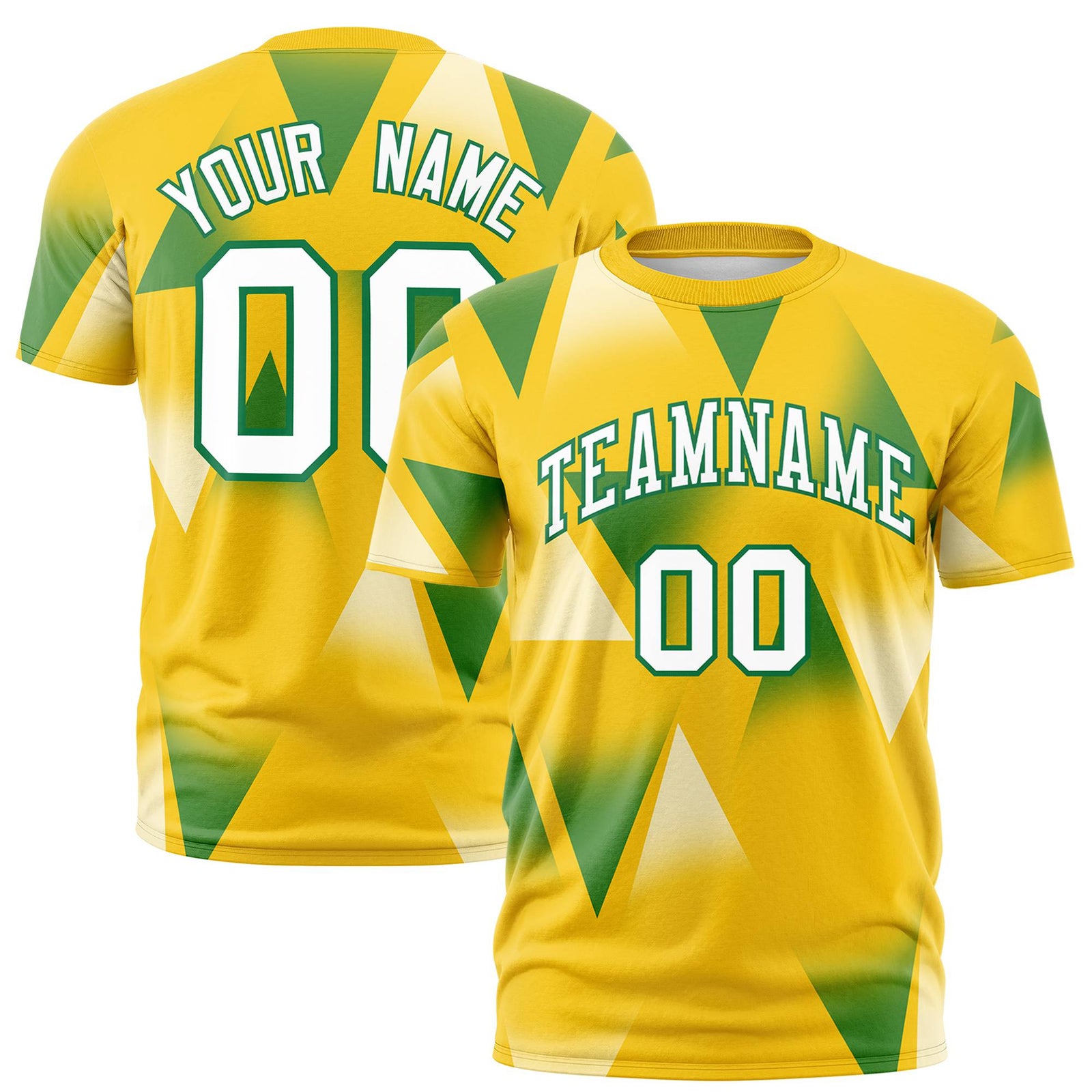 Custom Yellow Green-White Personalized Triangular Pattern Performance T-Shirt