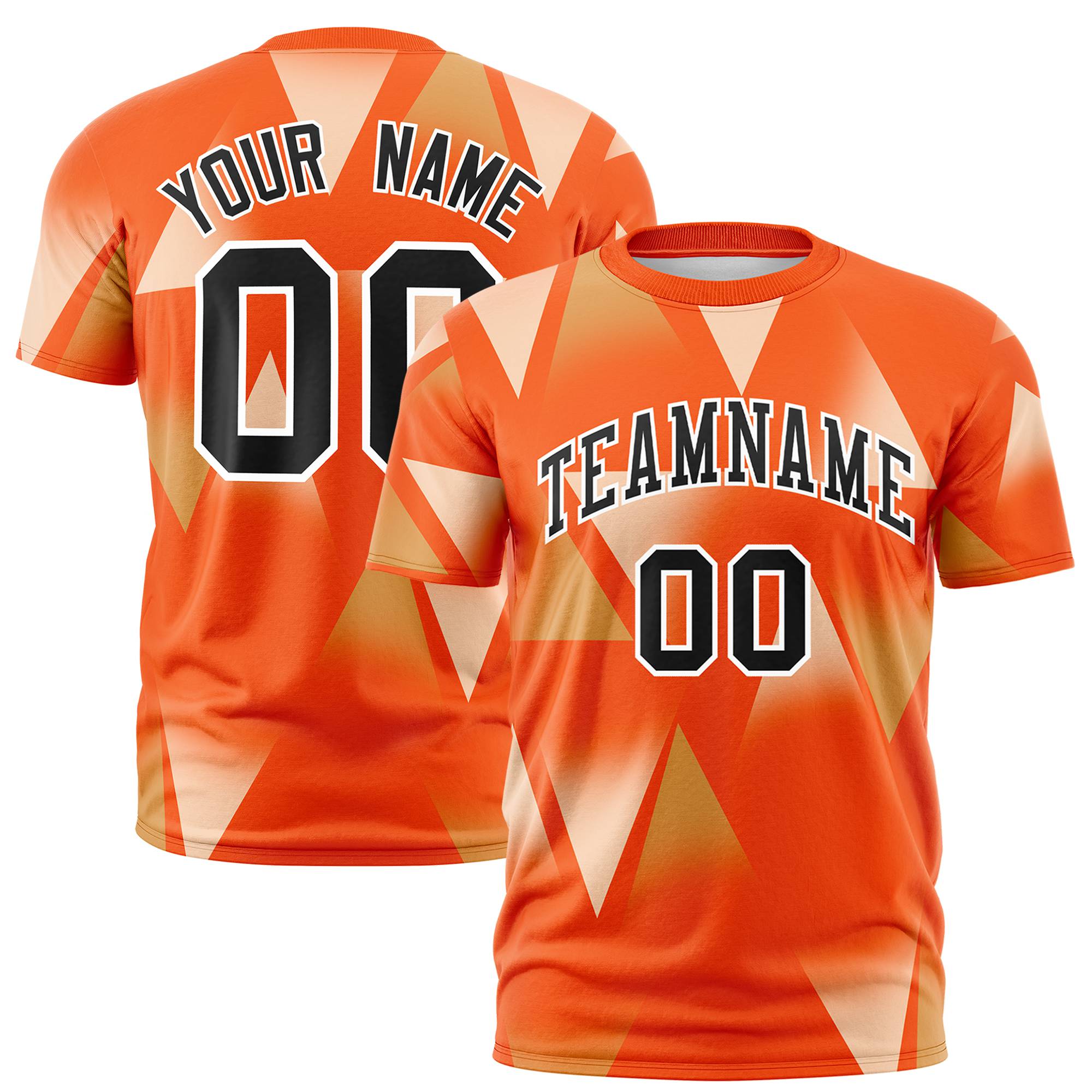 Custom Orange Old Gold-Black Personalized Triangular Pattern Performance T-Shirt