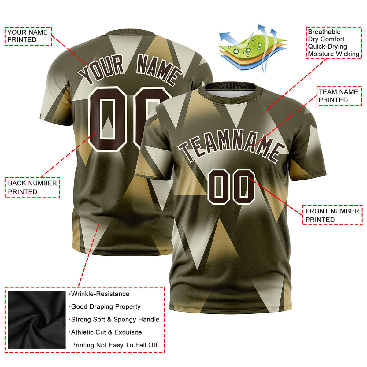 Custom Olive Old Gold-Brown Personalized Triangular Pattern Performance T-Shirt