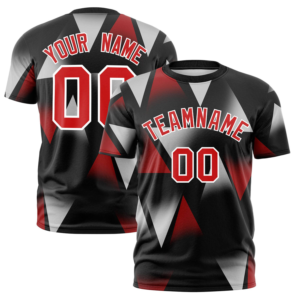 Custom Black Red-Gray Personalized Triangular Pattern Performance T-Shirt