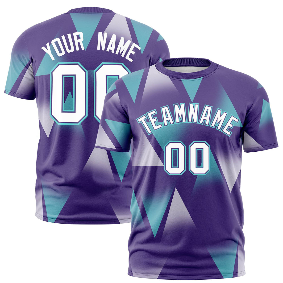 Custom Purple Aqua-White Personalized Triangular Pattern Performance T-Shirt