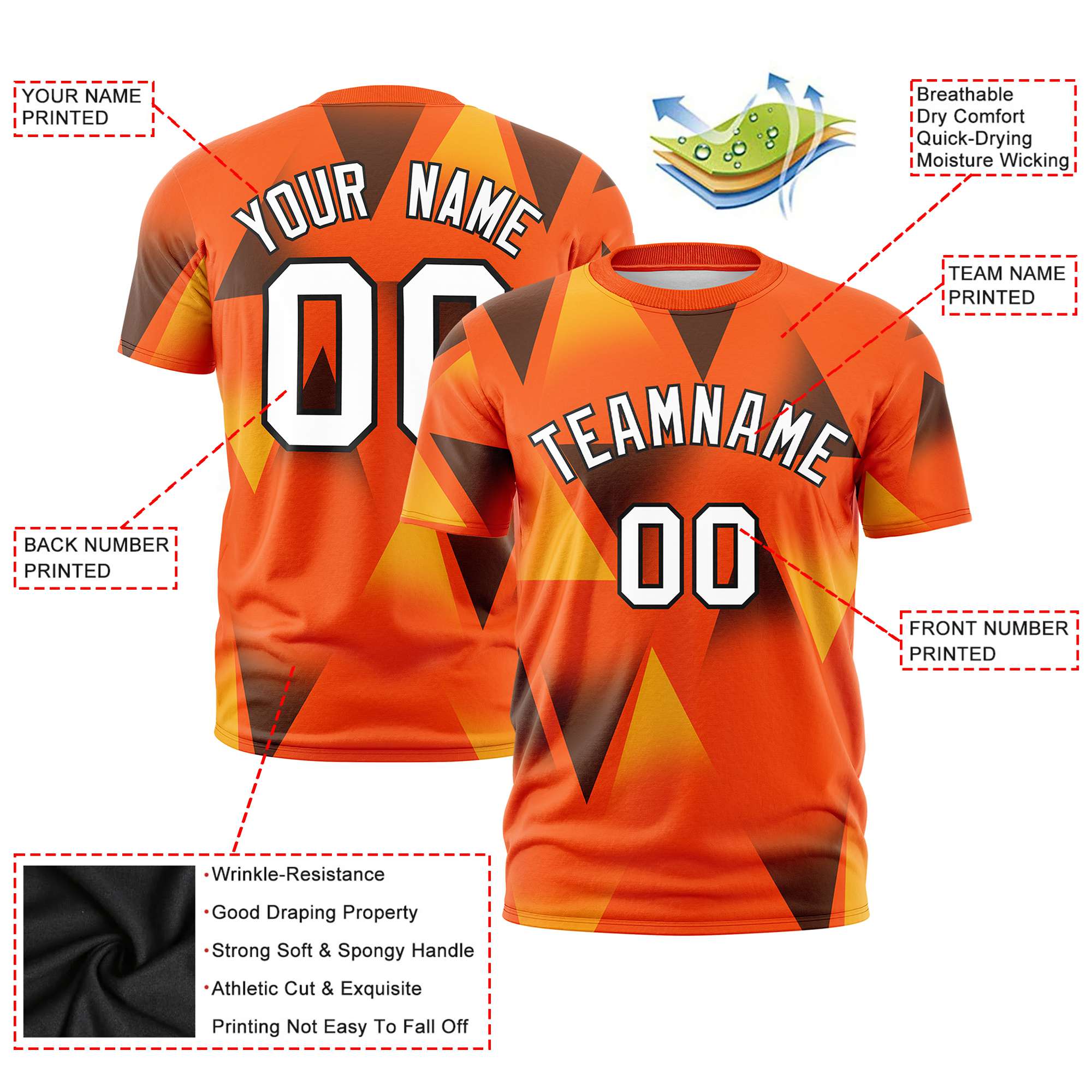 Custom Orange Gold01-Black Personalized Triangular Pattern Performance T-Shirt