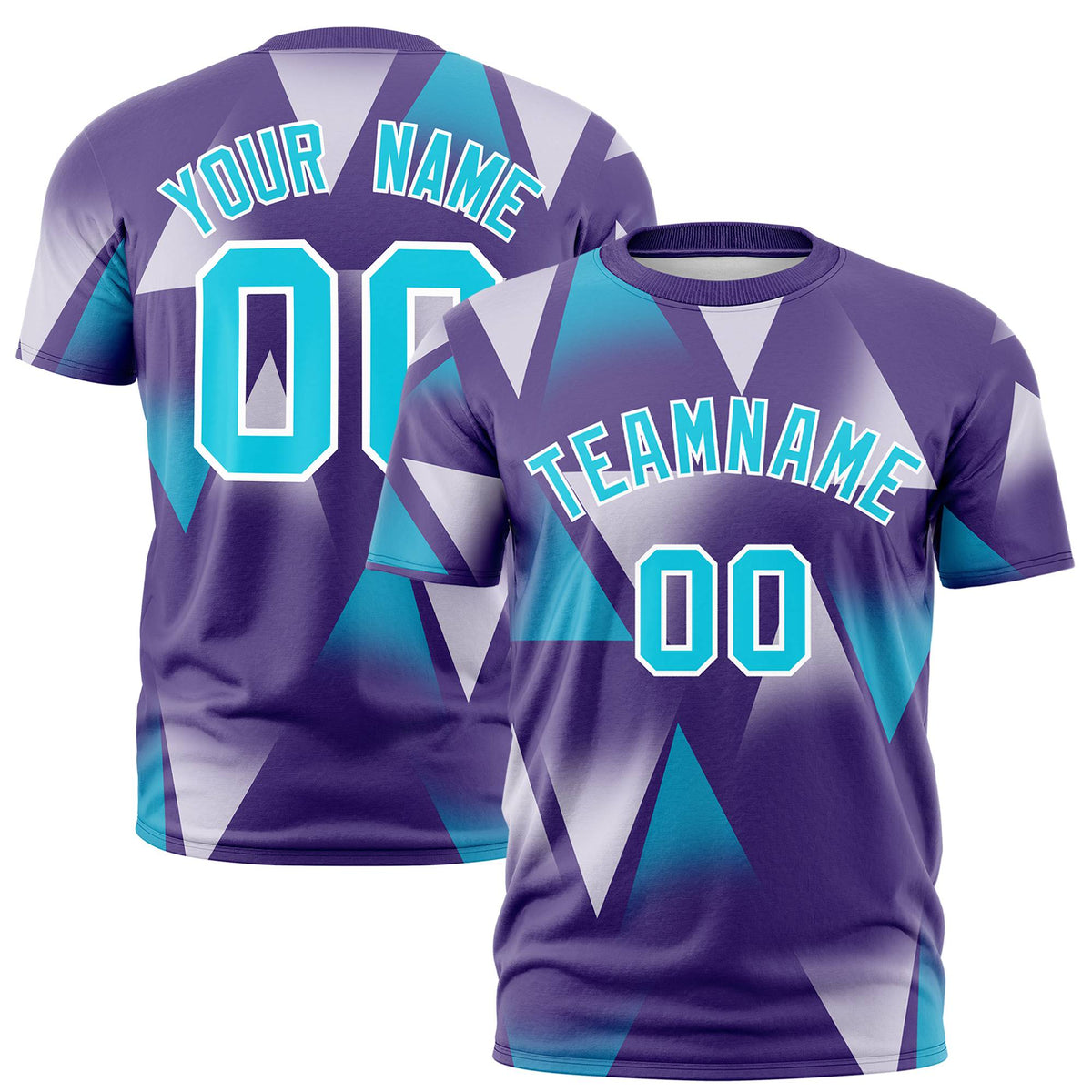 Custom Purple White-Aqua Personalized Triangular Pattern Performance T-Shirt