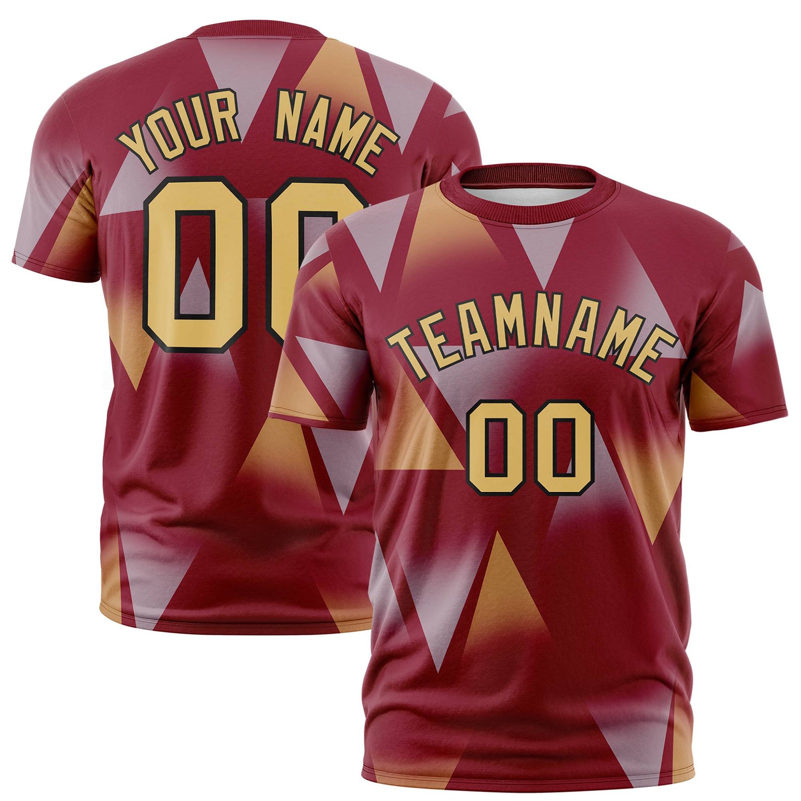 Custom Crimson White-Old Gold Personalized Triangular Pattern Performance T-Shirt