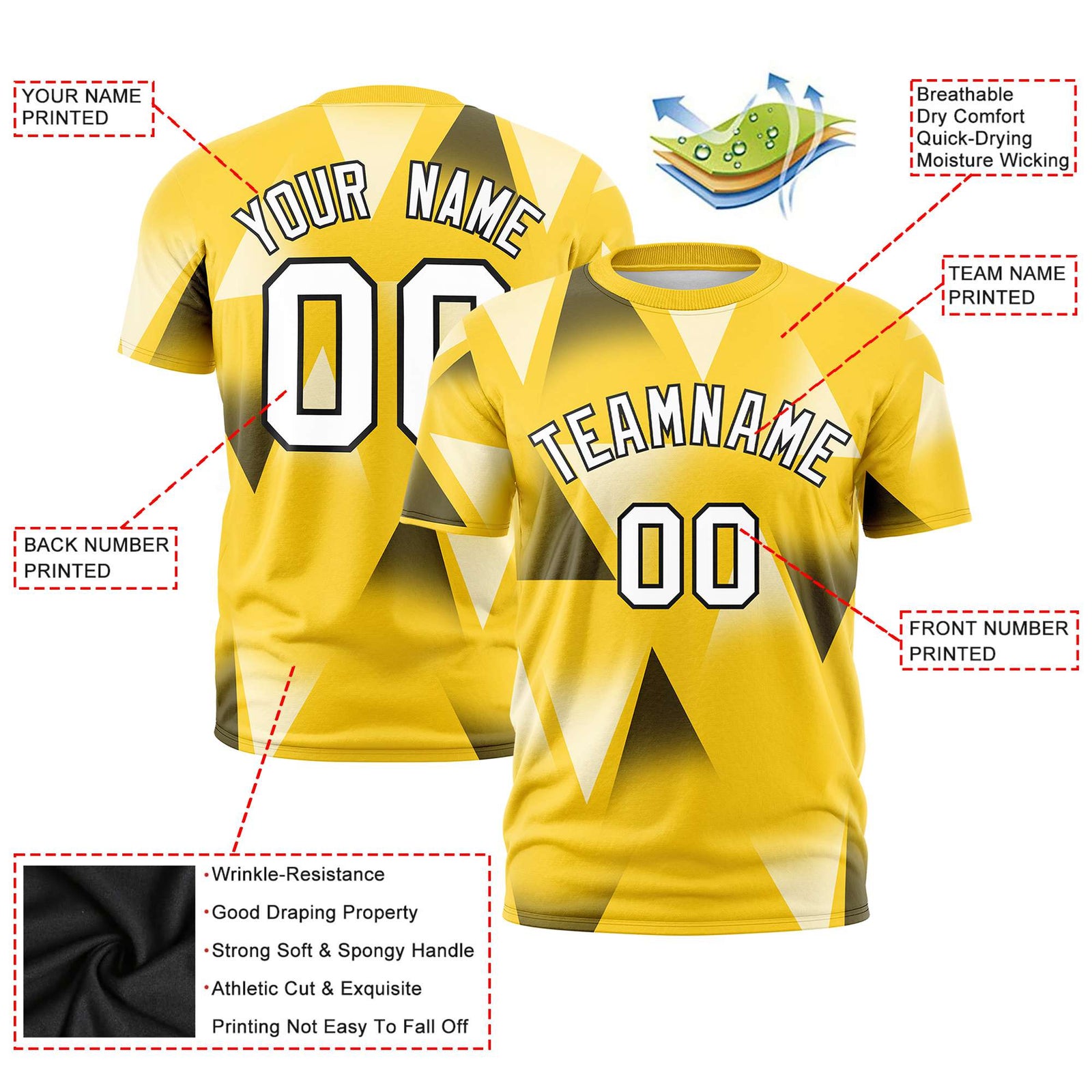 Custom Gold01 Black-White Personalized Triangular Pattern Performance T-Shirt