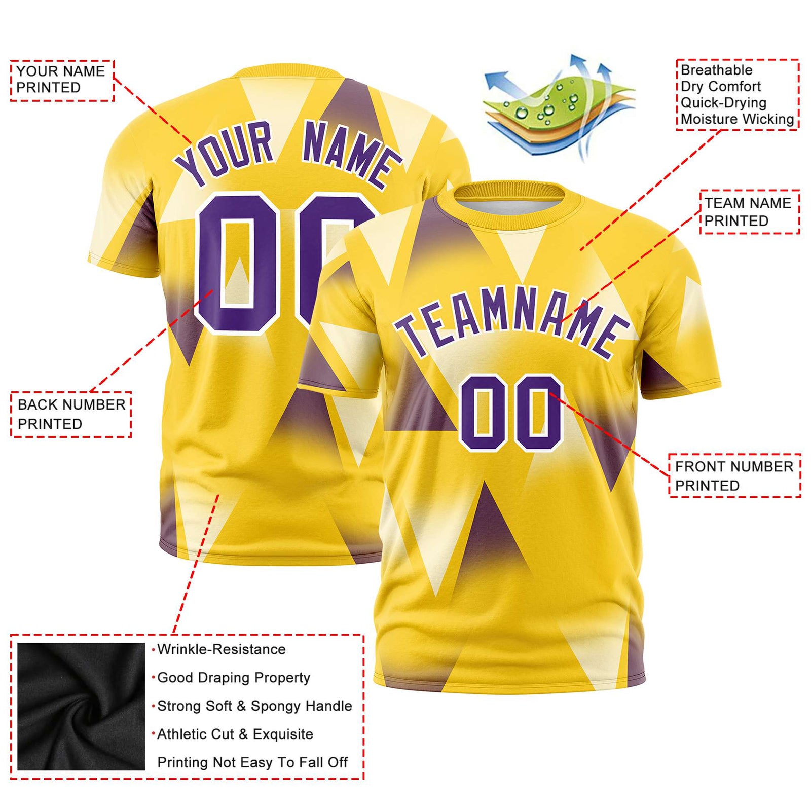 Custom Gold01 Purple-White Personalized Triangular Pattern Performance T-Shirt