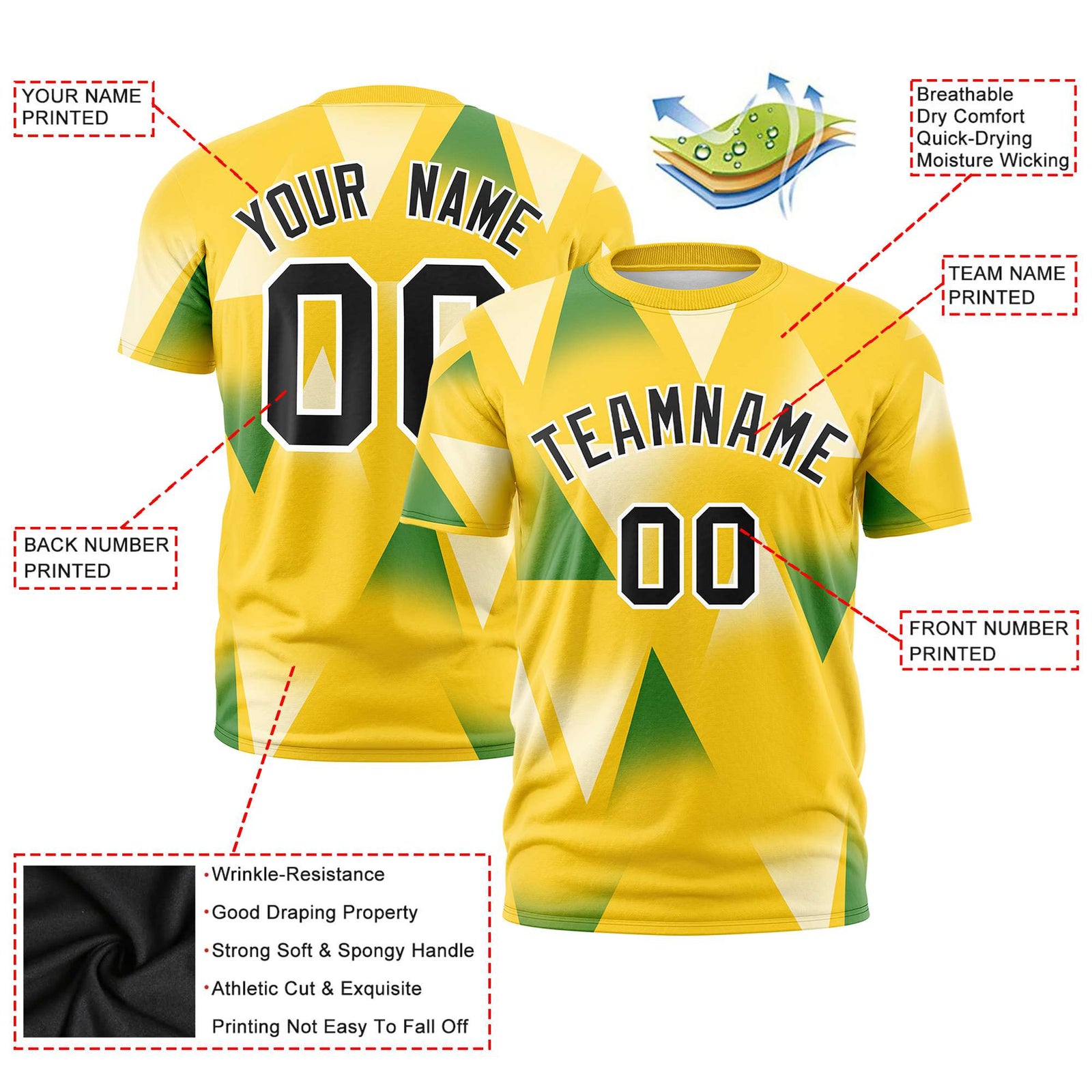 Custom Gold01 Green-Black Personalized Triangular Pattern Performance T-Shirt