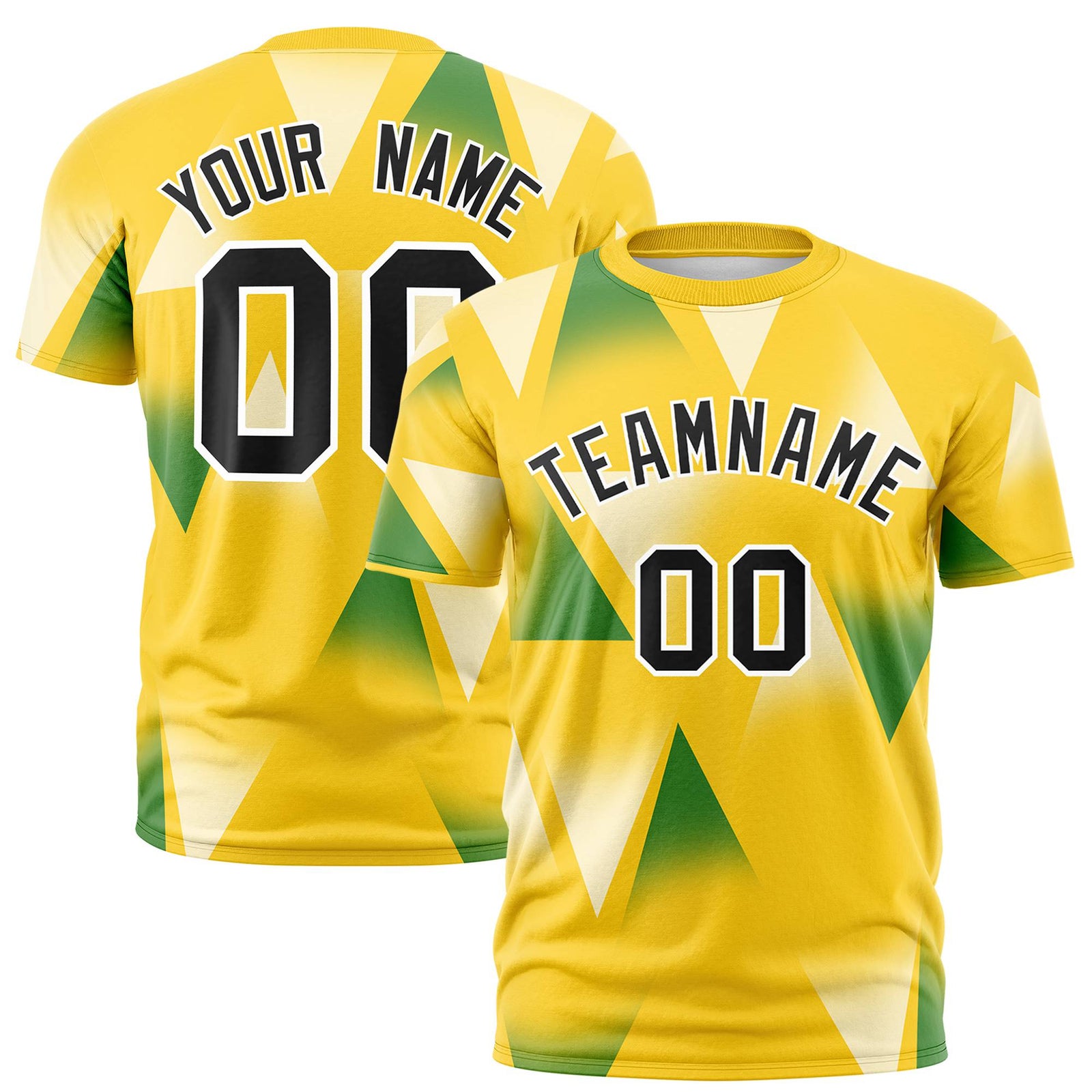 Custom Gold01 Green-Black Personalized Triangular Pattern Performance T-Shirt