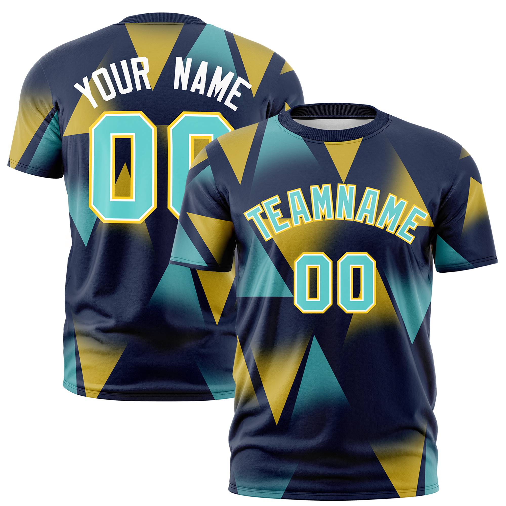 Custom Navy Gold01-Aqua Personalized Triangular Pattern Performance T-Shirt