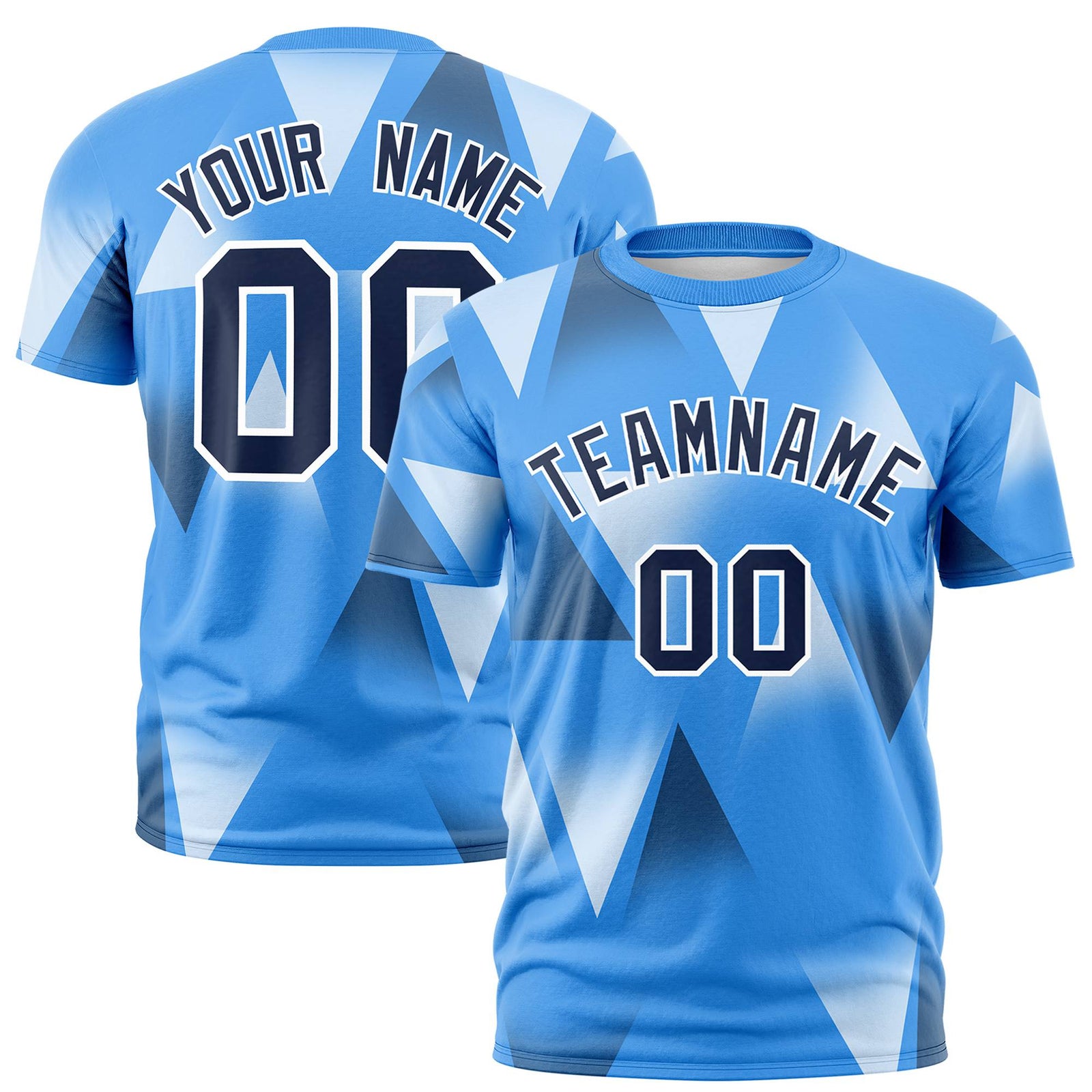 Custom Powder Blue White-Navy Personalized Triangular Pattern Performance T-Shirt