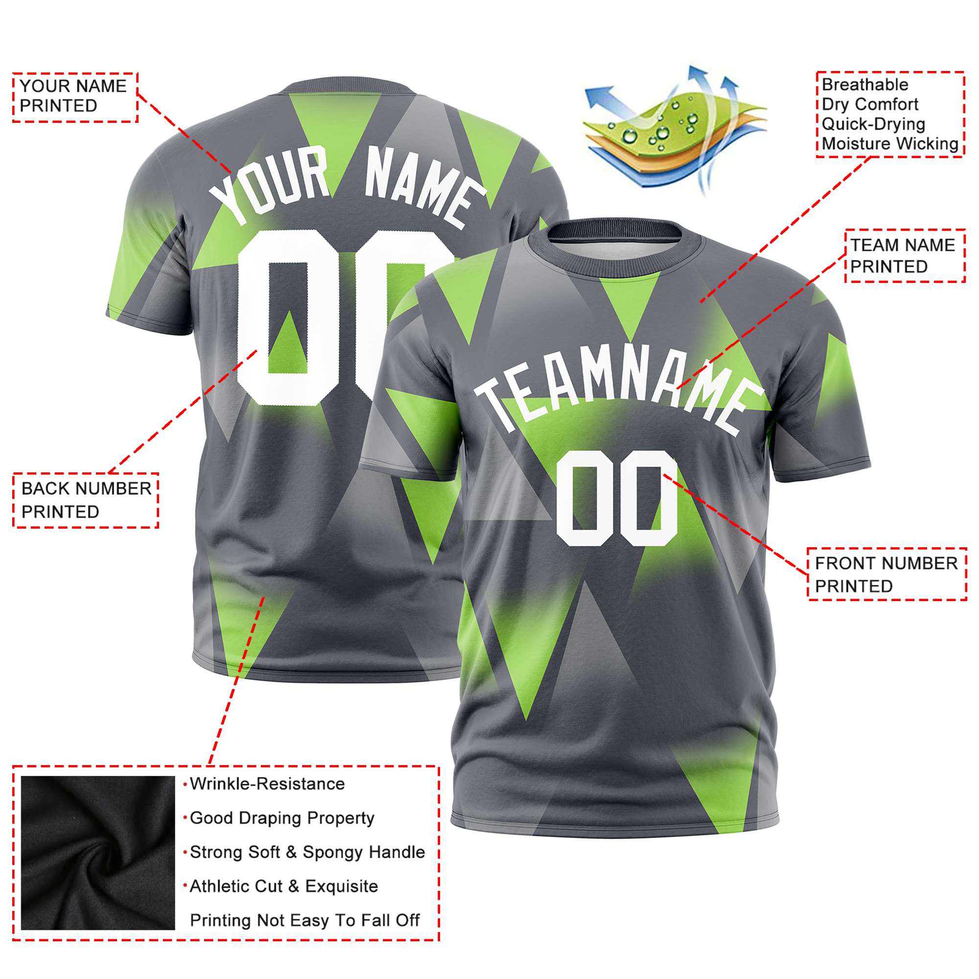 Custom Gray Neon Green-White Personalized Triangular Pattern Performance T-Shirt