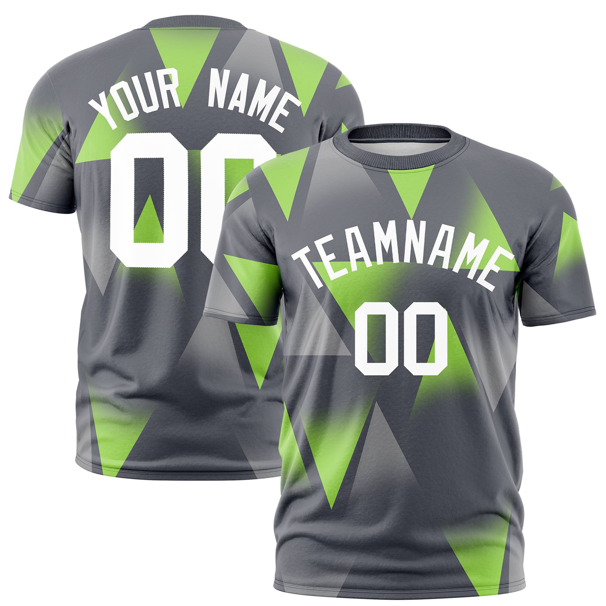 Custom Gray Neon Green-White Personalized Triangular Pattern Performance T-Shirt