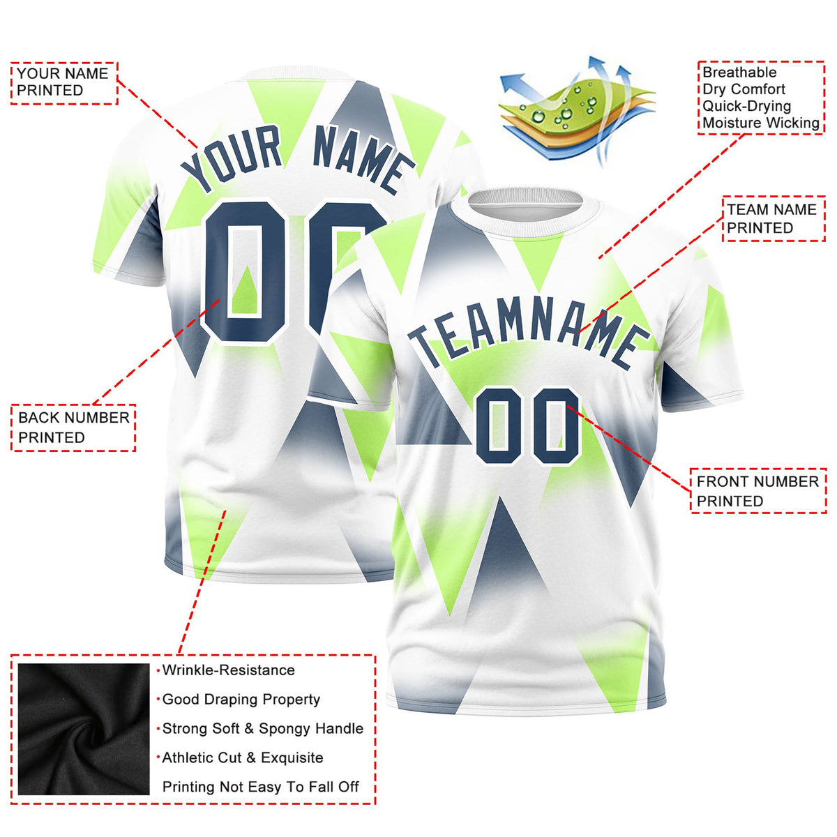 Custom White Neon Fluorescent Green-Gray Personalized Triangular Pattern Performance T-Shirt