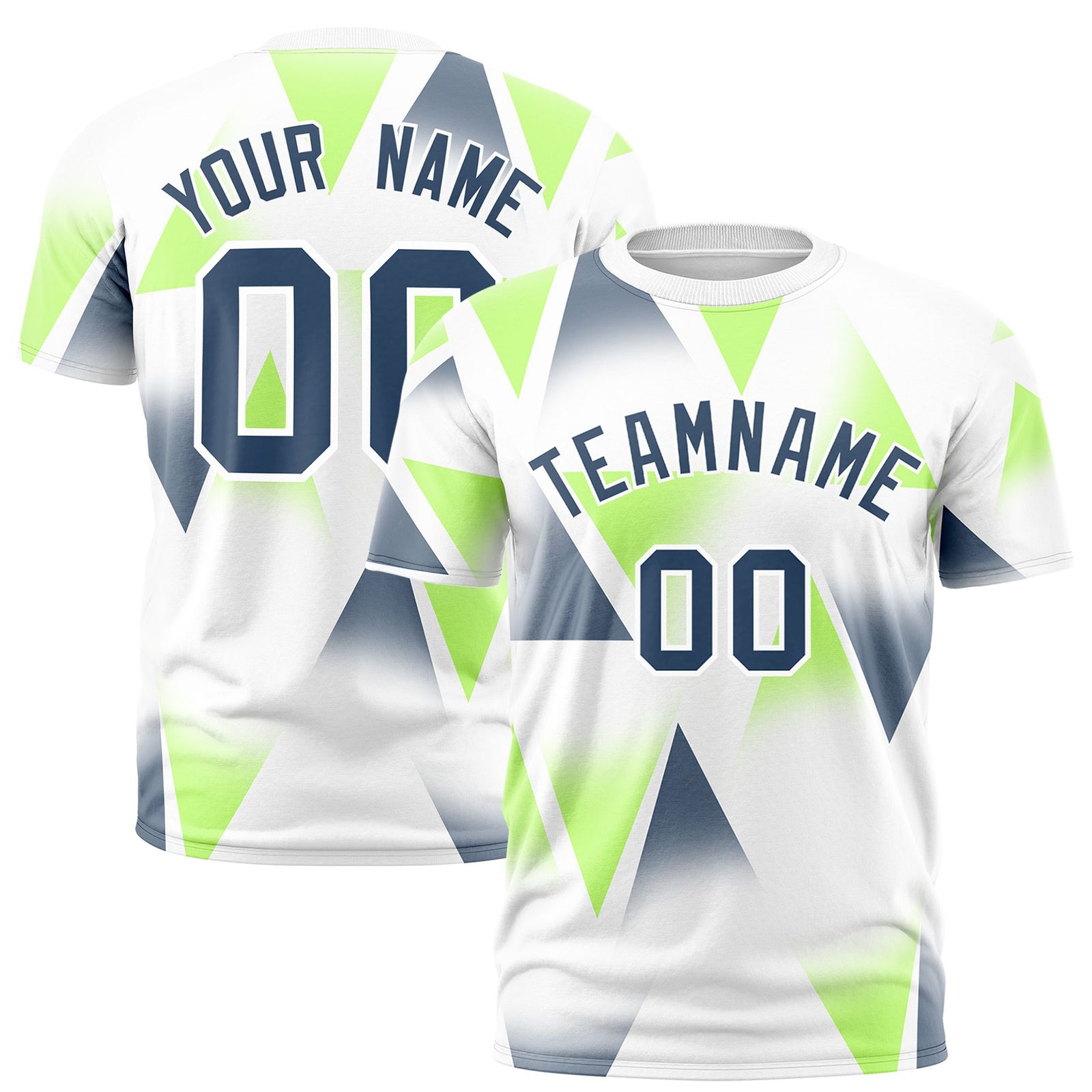 Custom White Neon Fluorescent Green-Gray Personalized Triangular Pattern Performance T-Shirt