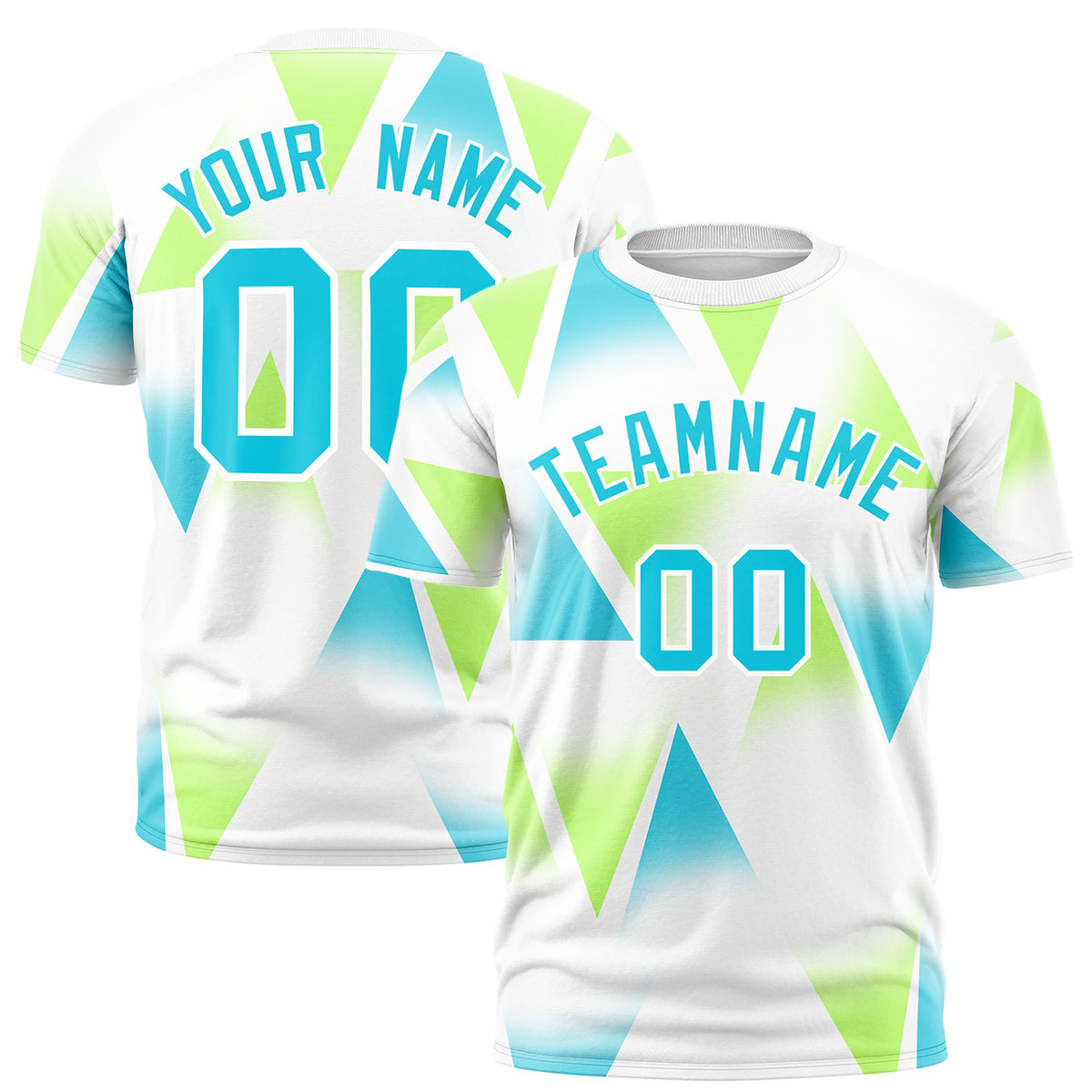 Custom White Neon Green-Aqua Personalized Triangular Pattern Performance T-Shirt