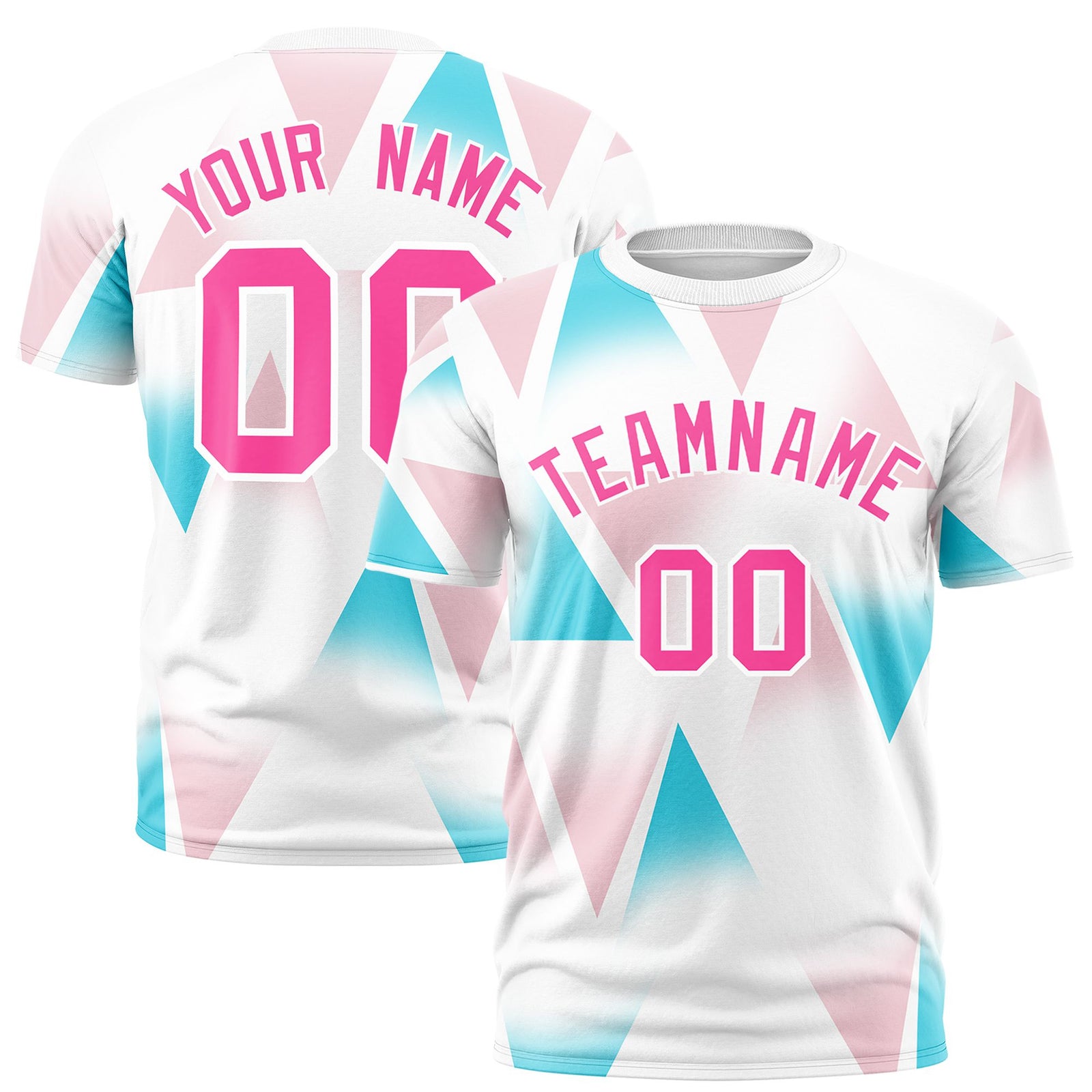 Custom White Aqua-Pink Personalized Triangular Pattern Performance T-Shirt