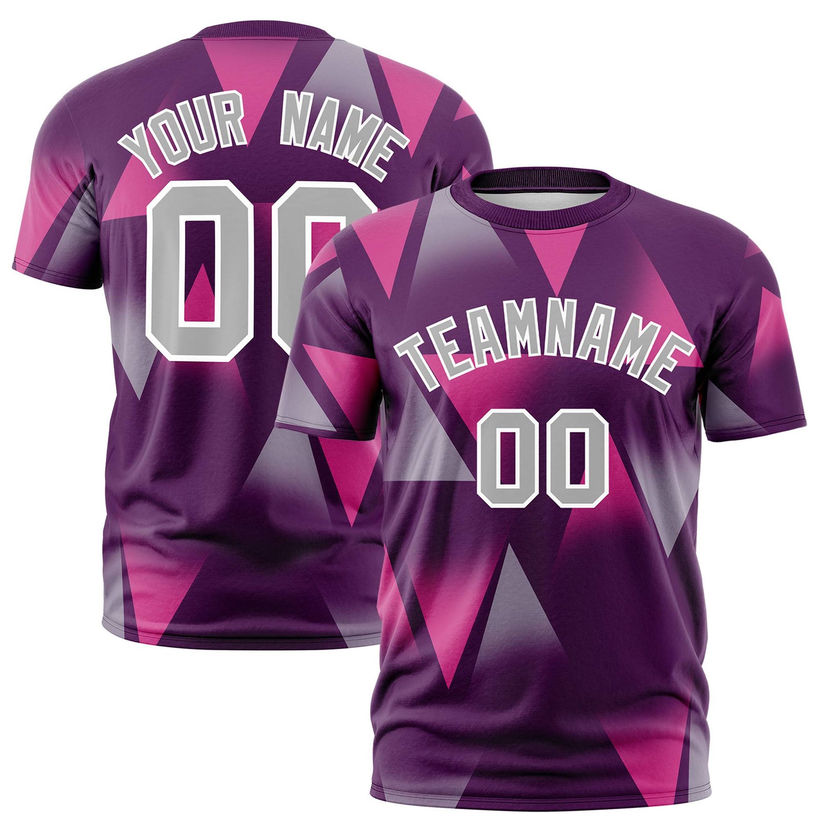 Custom Purple Pink-Gray Personalized Triangular Pattern Performance T-Shirt