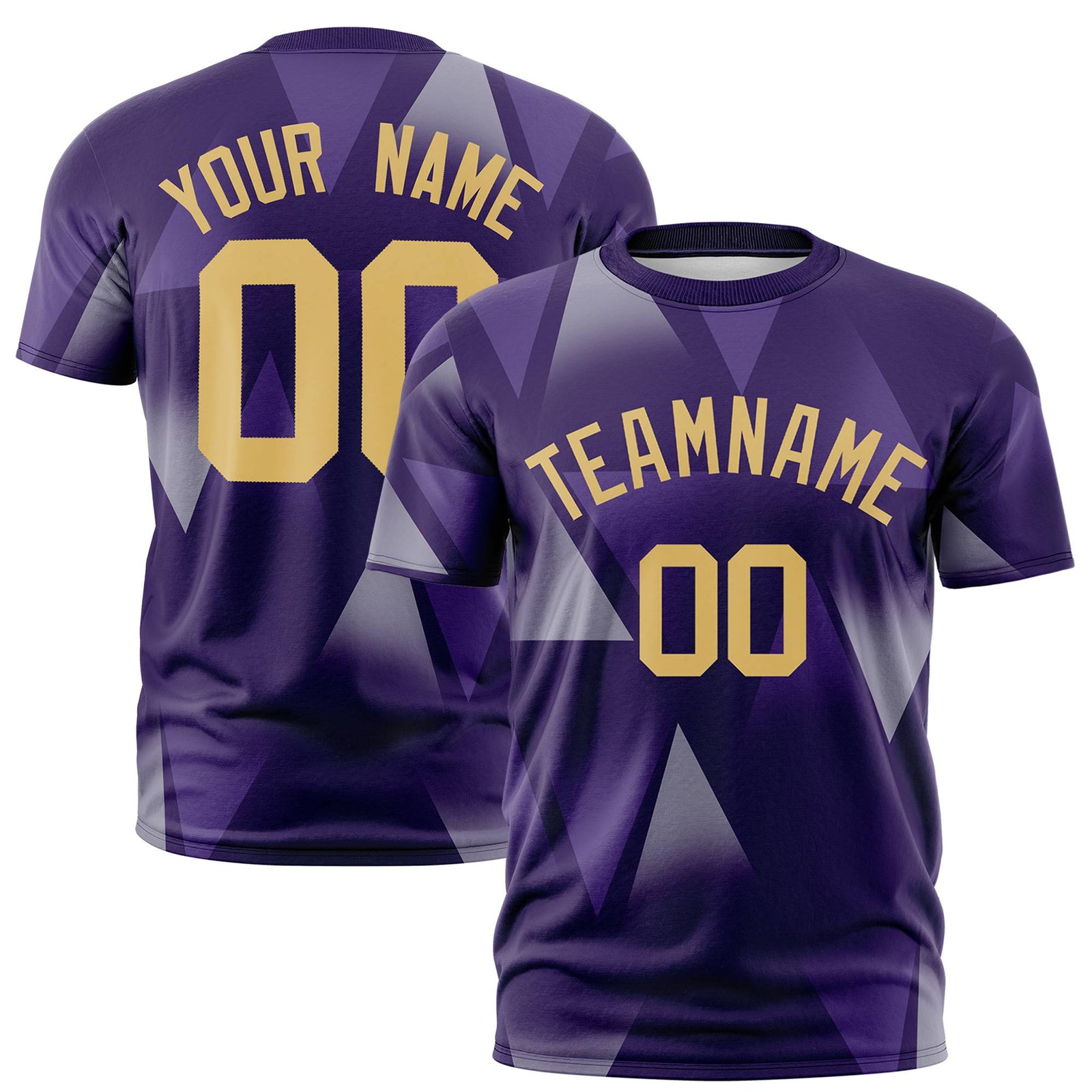 Custom Purple Gray-Old Gold Personalized Triangular Pattern Performance T-Shirt