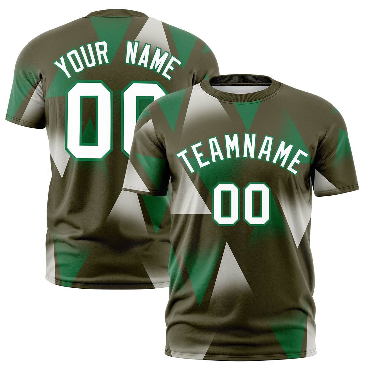 Custom Olive Green-White Personalized Triangular Pattern Performance T-Shirt
