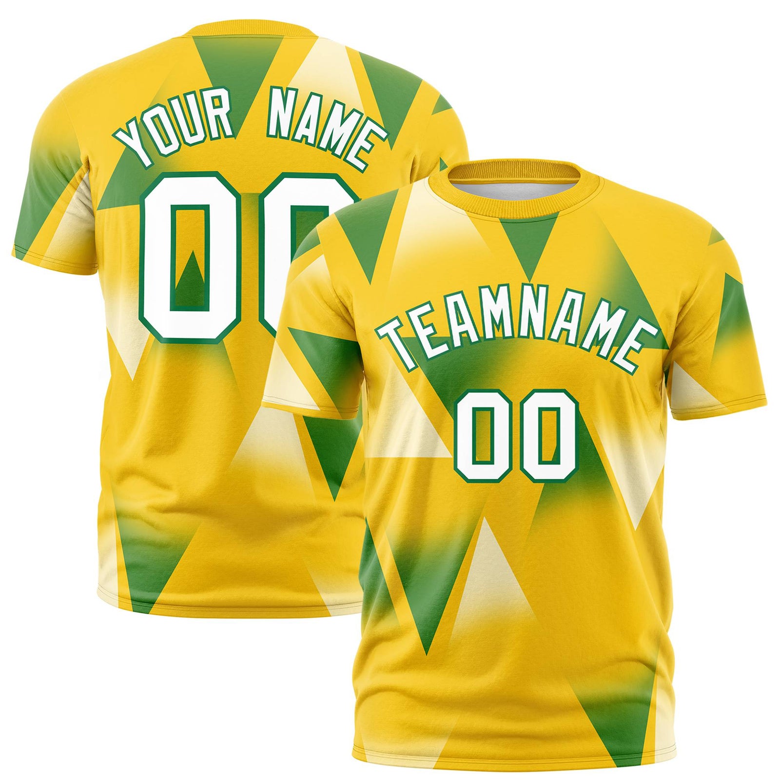 Custom Yellow Green-White Personalized Triangular Pattern Performance T-Shirt